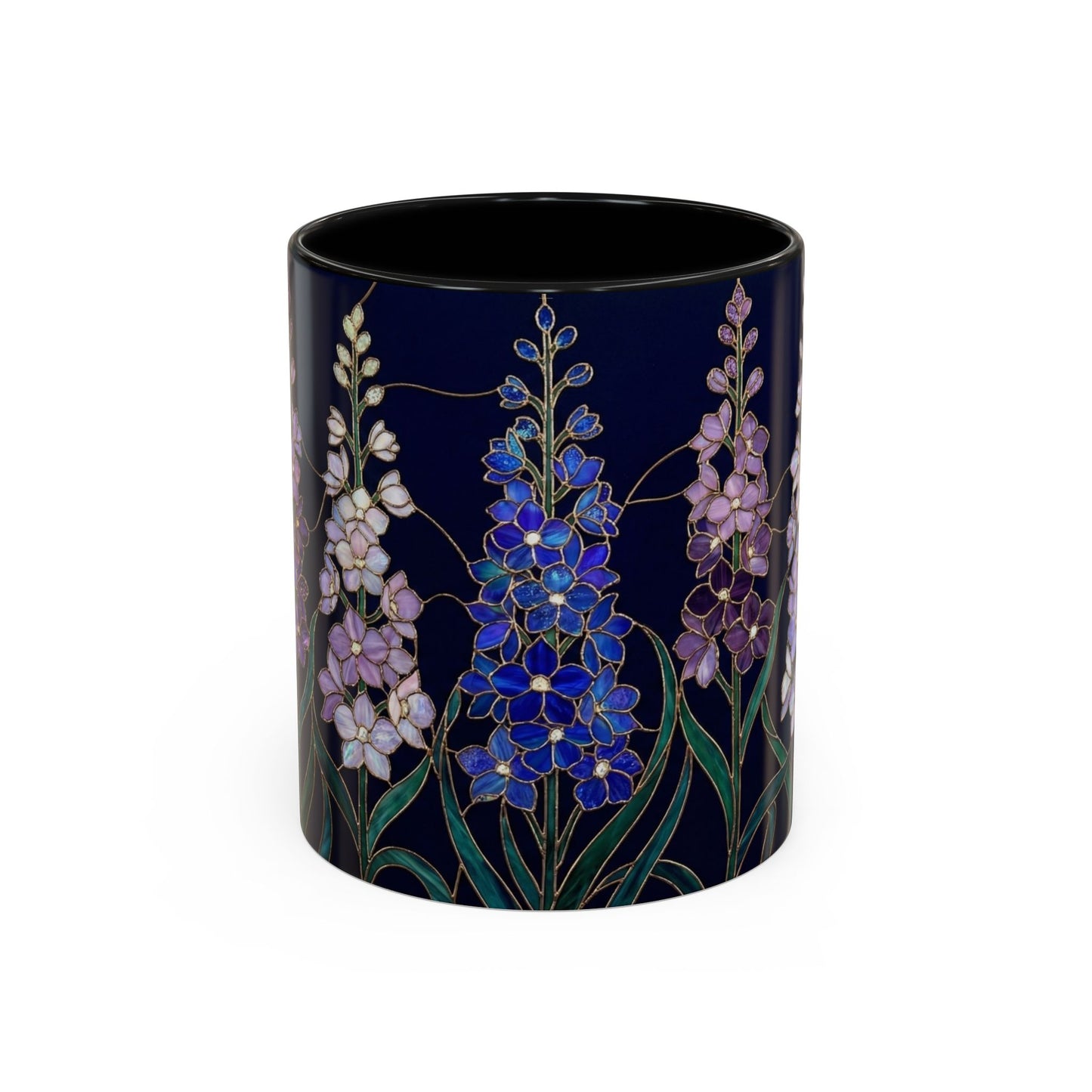 Larkspur Floral Accent Coffee Mug —  Stained-Glass Garden Design (11/15oz) - 14595