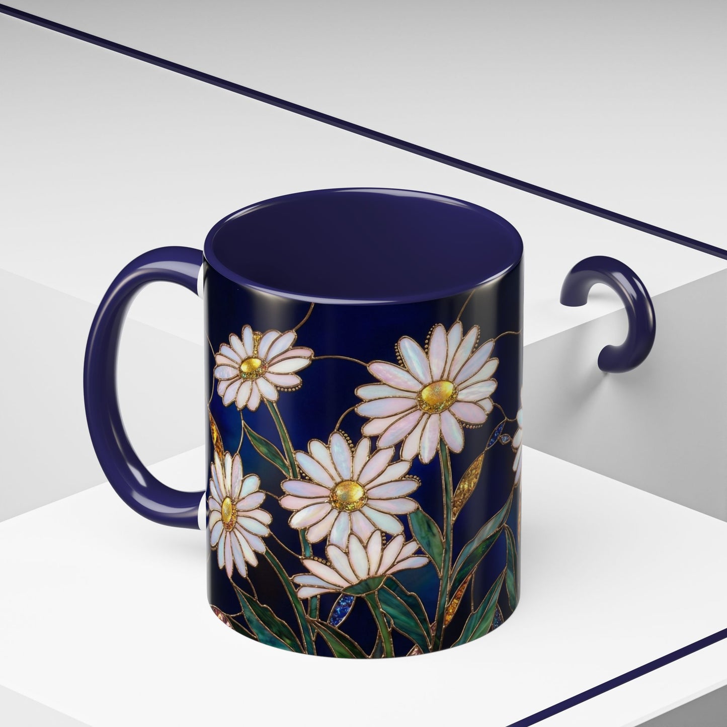 Daisy Floral Accent Coffee Mug — Stained Glass Design (11/15oz) - 14563