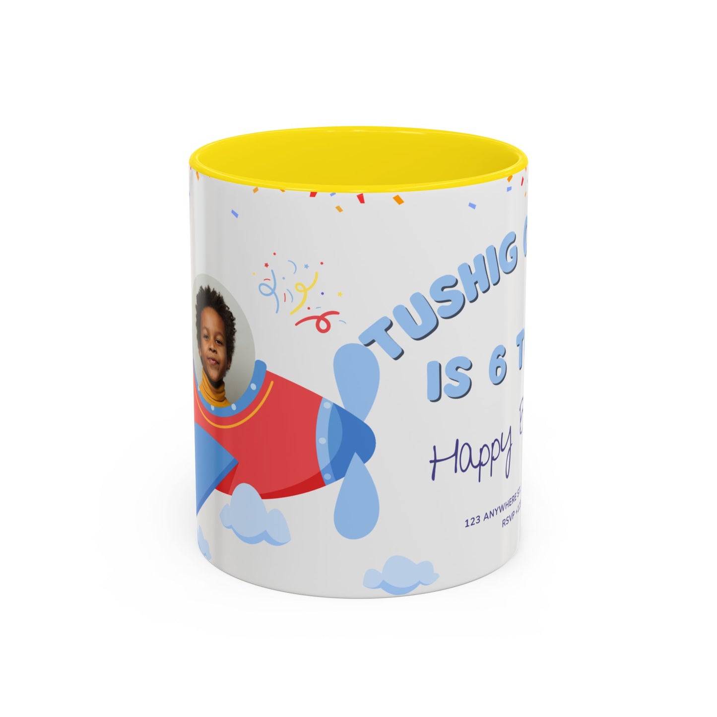 Happy 6th Birthday to A Boy Pilot, Details Customizable - Accent Coffee Mug (11, 15oz) - 11233