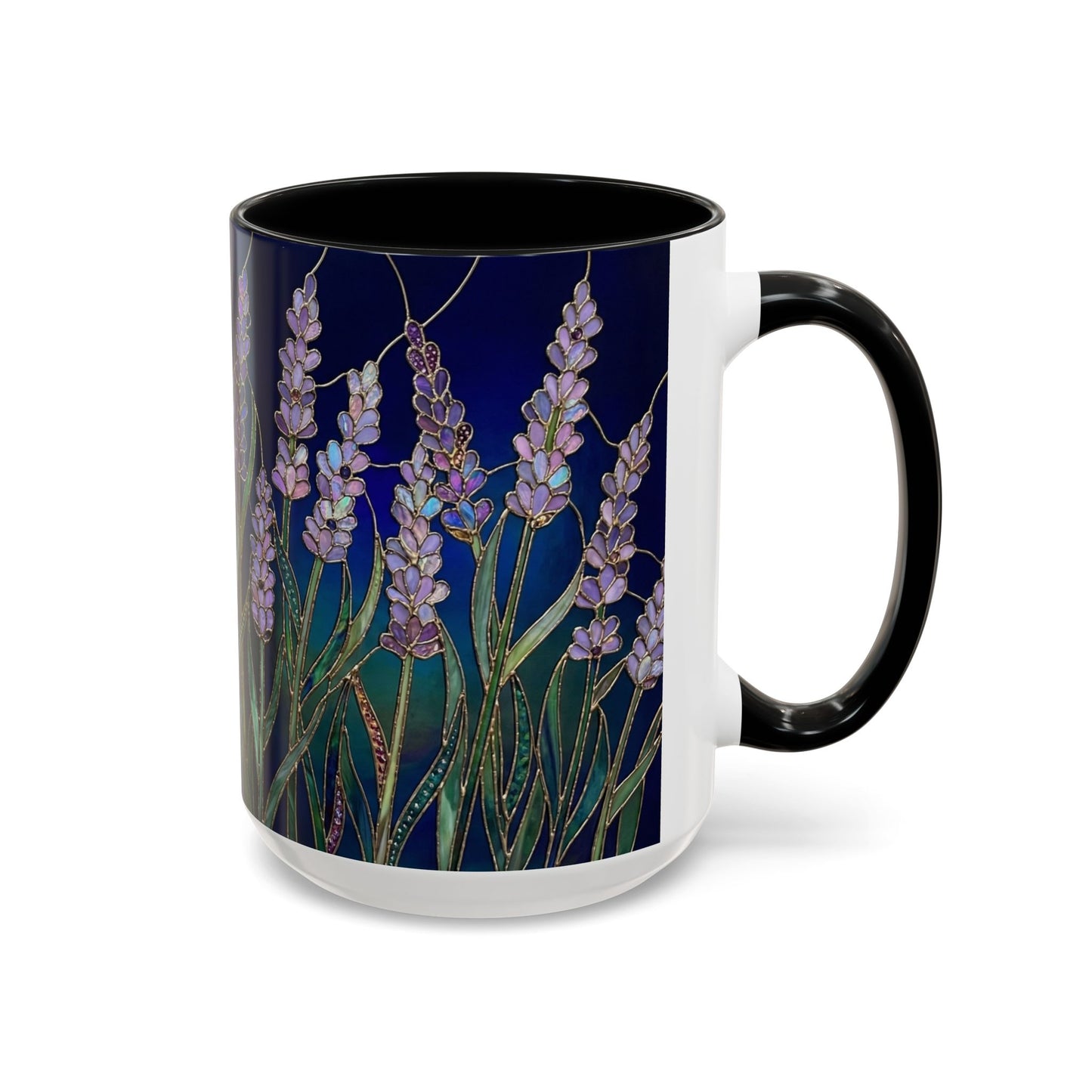 Lavender Floral Accent Coffee Mug — Stained Glass Design 11/15oz - 14531