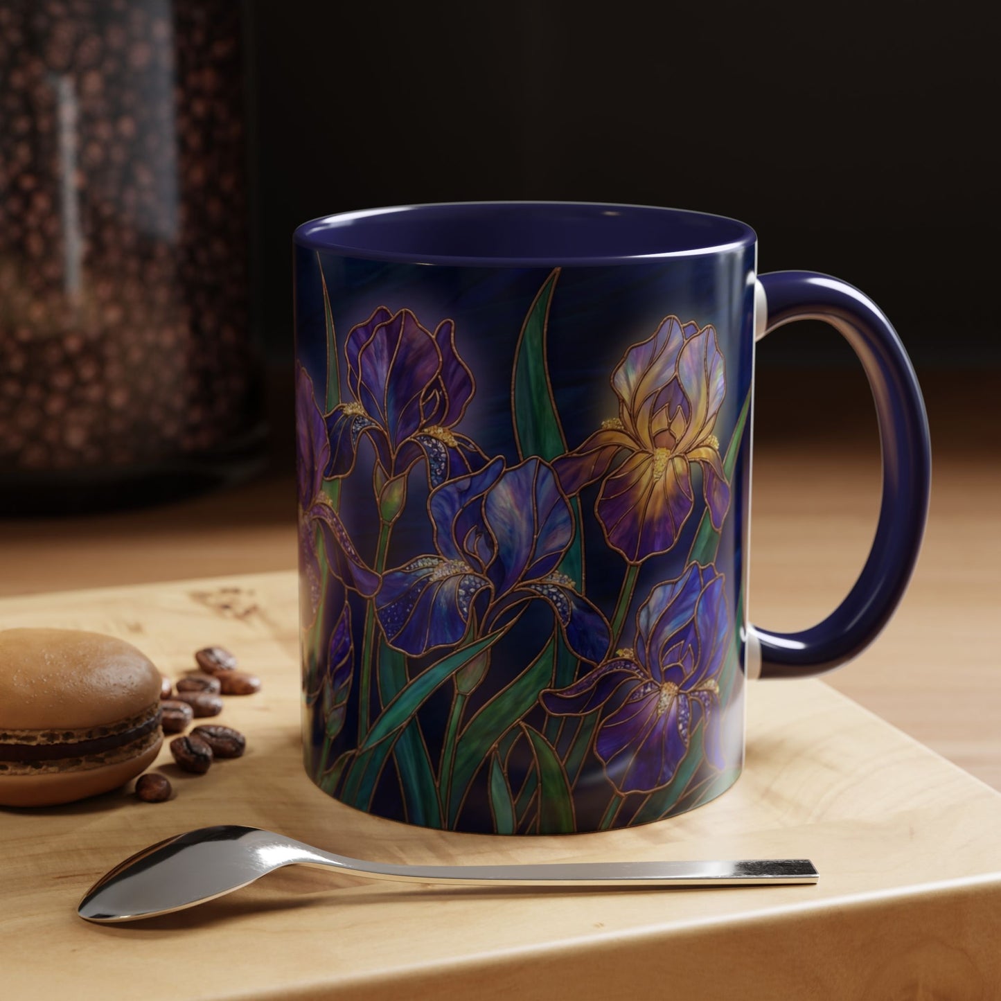 Iris Floral Accent Coffee Mug — Stained Glass Design 11/15oz - 14572