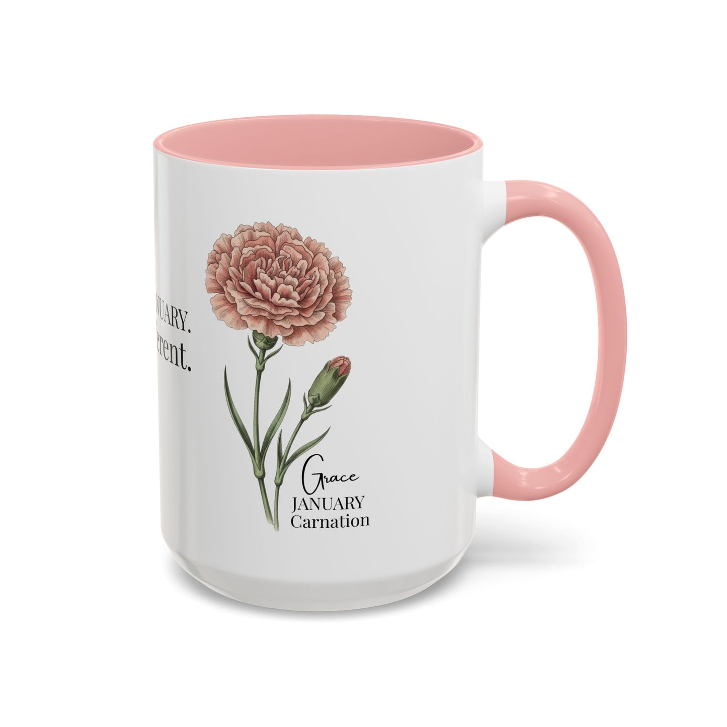 January Carnation Birth Flower Accent Coffee Mug – Customizable (11oz / 15oz) - 14671