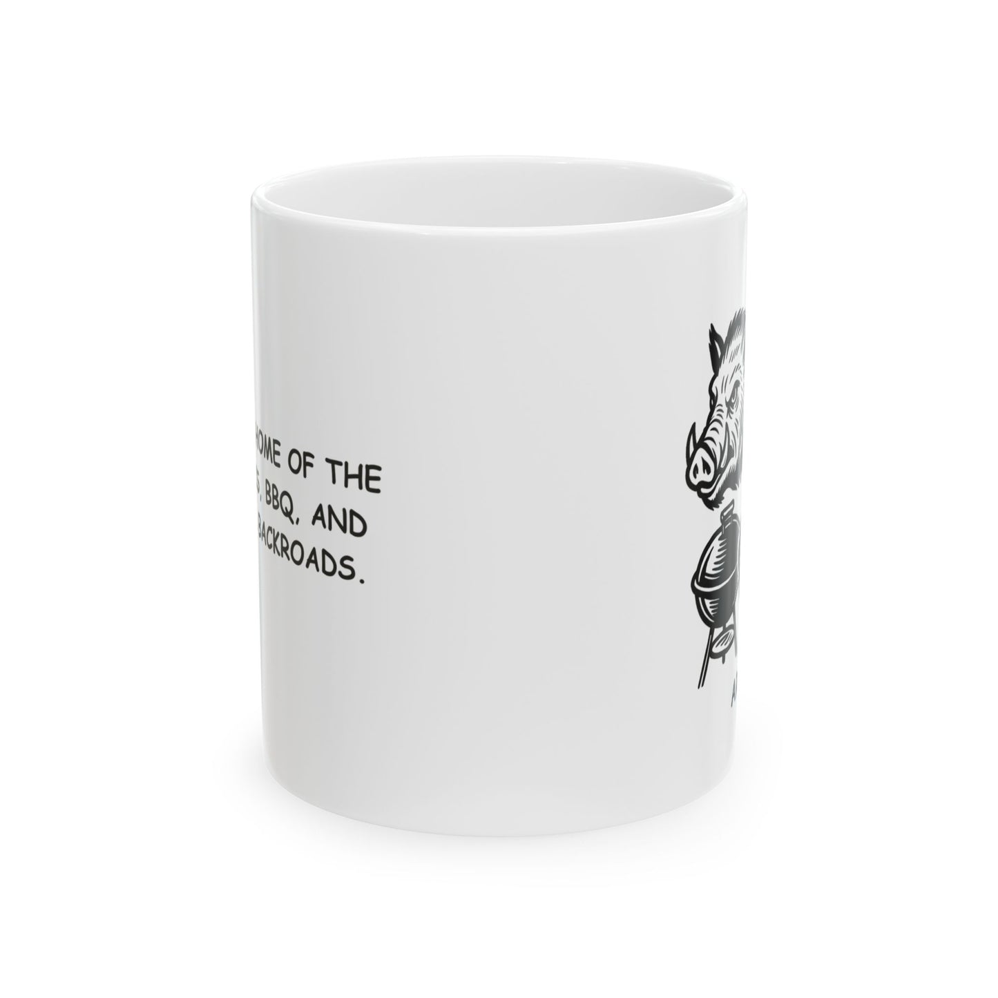 "Arkansas: Home of the Razorbacks, BBQ, and beautiful backroads." Ceramic Mug - 13321