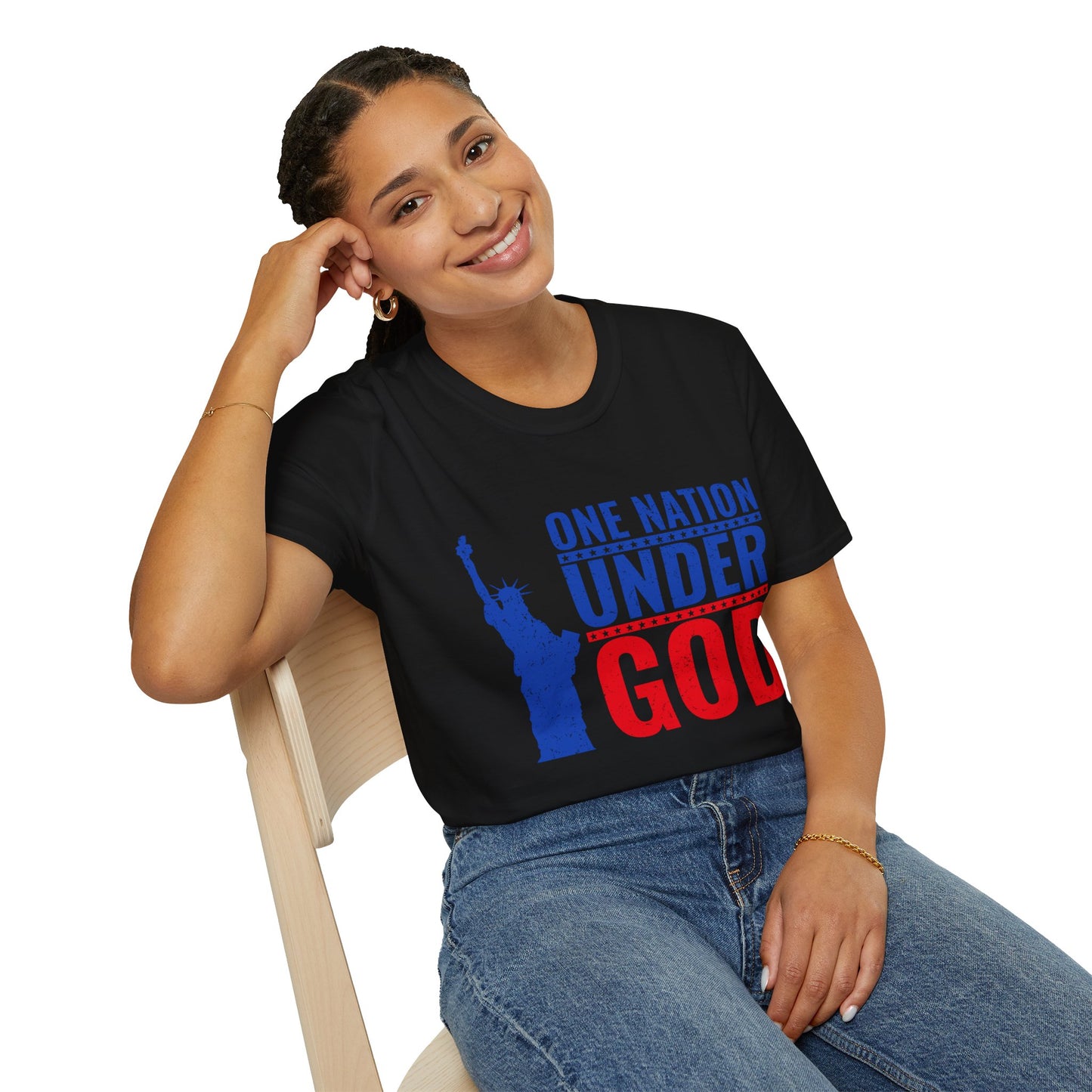 One Nation Under God, Patriotic Softstyle T-Shirt - Independence Day Tee, Fourth of July Shirt, Unisex Comfort Wear, Gift for Veterans - 13494