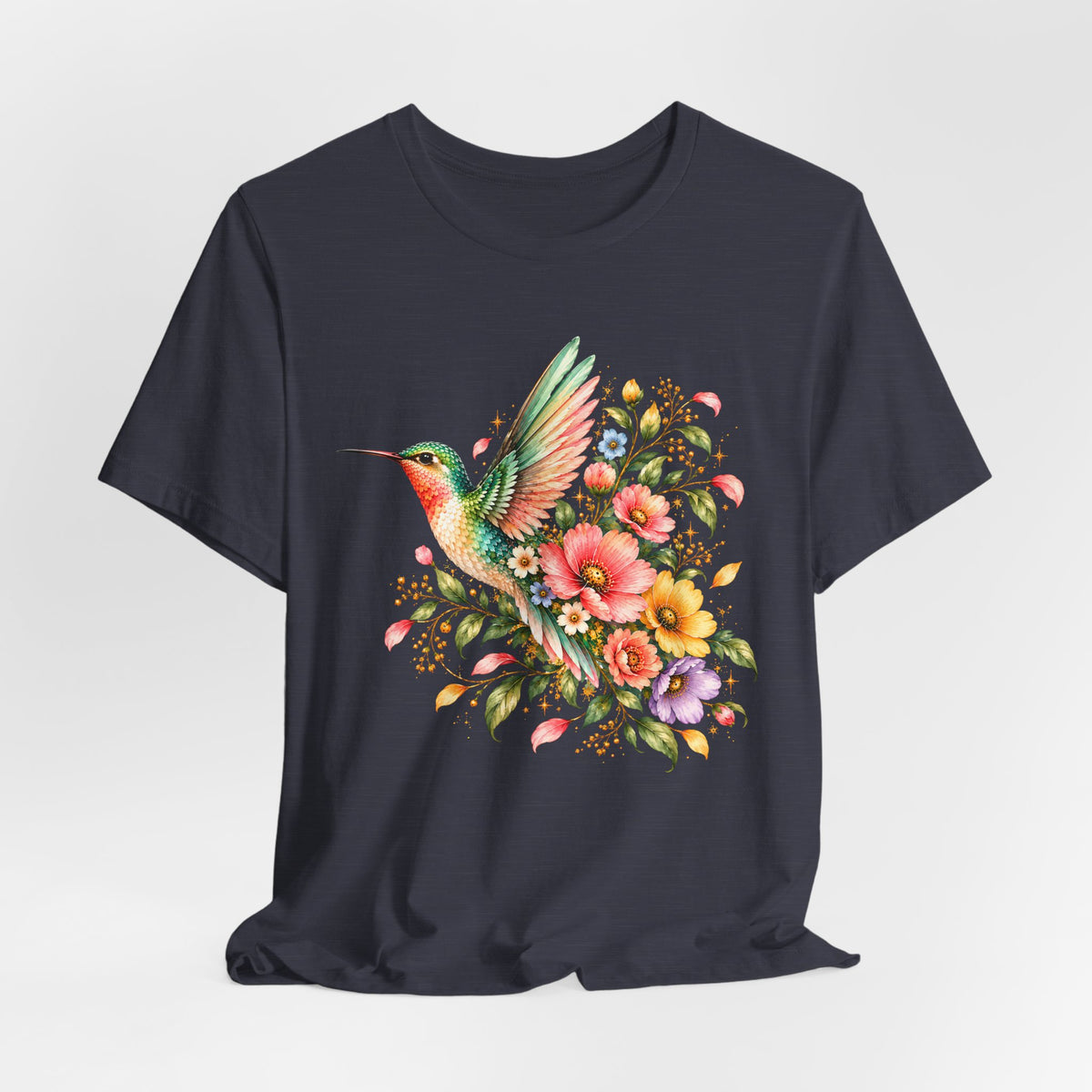 Colorful Hummingbird Floral T-Shirt, Nature Lover Tee - 14516