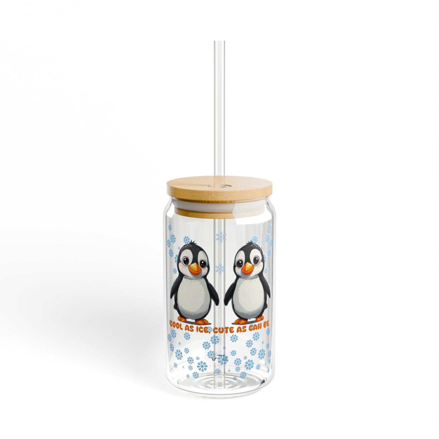 Penguin: Cool As Ice, Cute As Can Be,  Customizable - Sipper Glass, 16oz