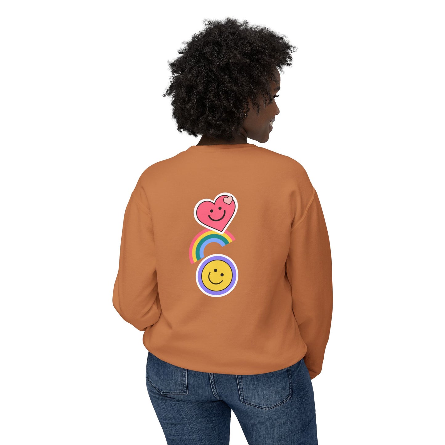 Flowers, Heart, Rainbow, Happy Face - Unisex Lightweight Crewneck Sweatshirt - 11485