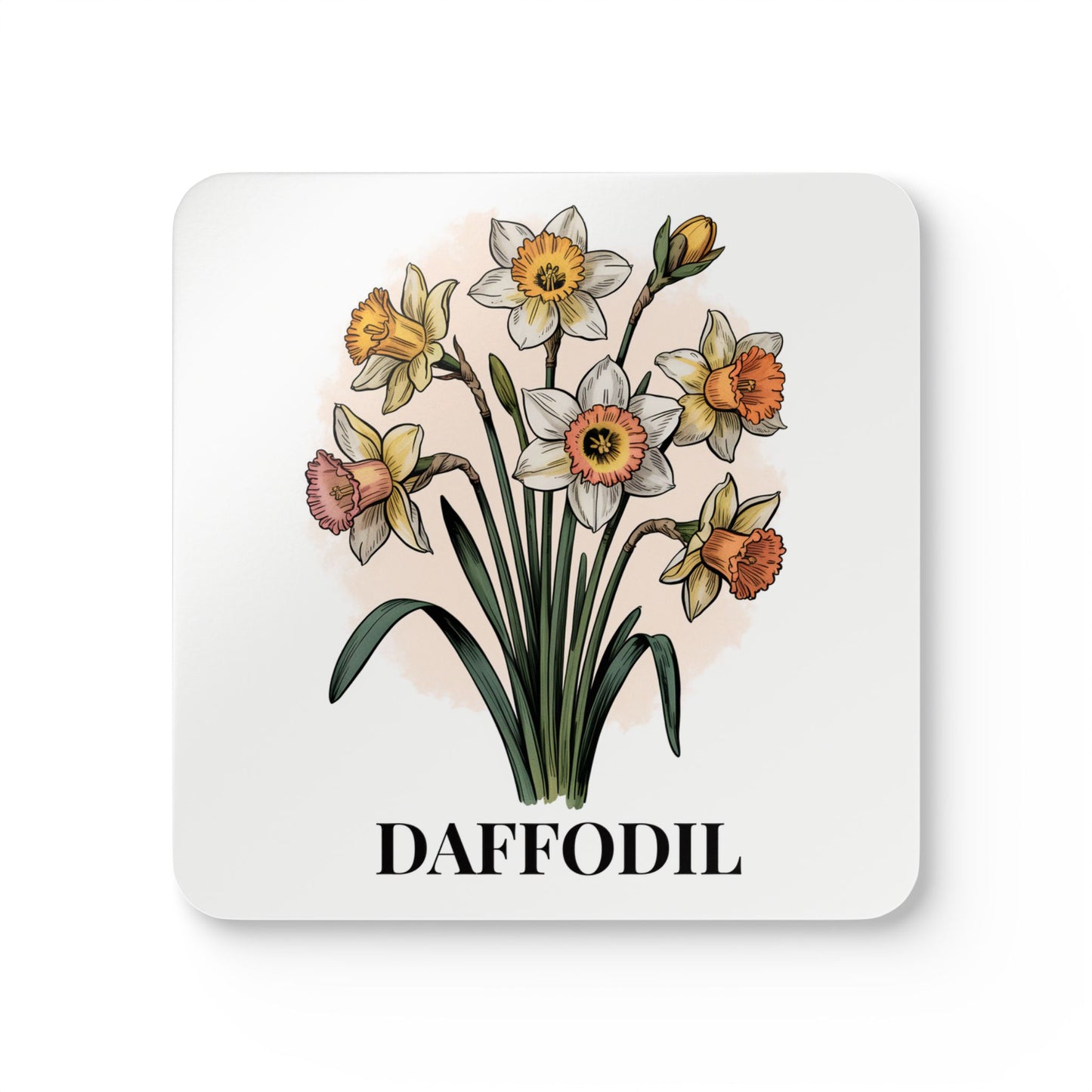 March Birth Flower Daffodil Coaster Set – Personalized Name Cork Gift for March Birthday - 14815