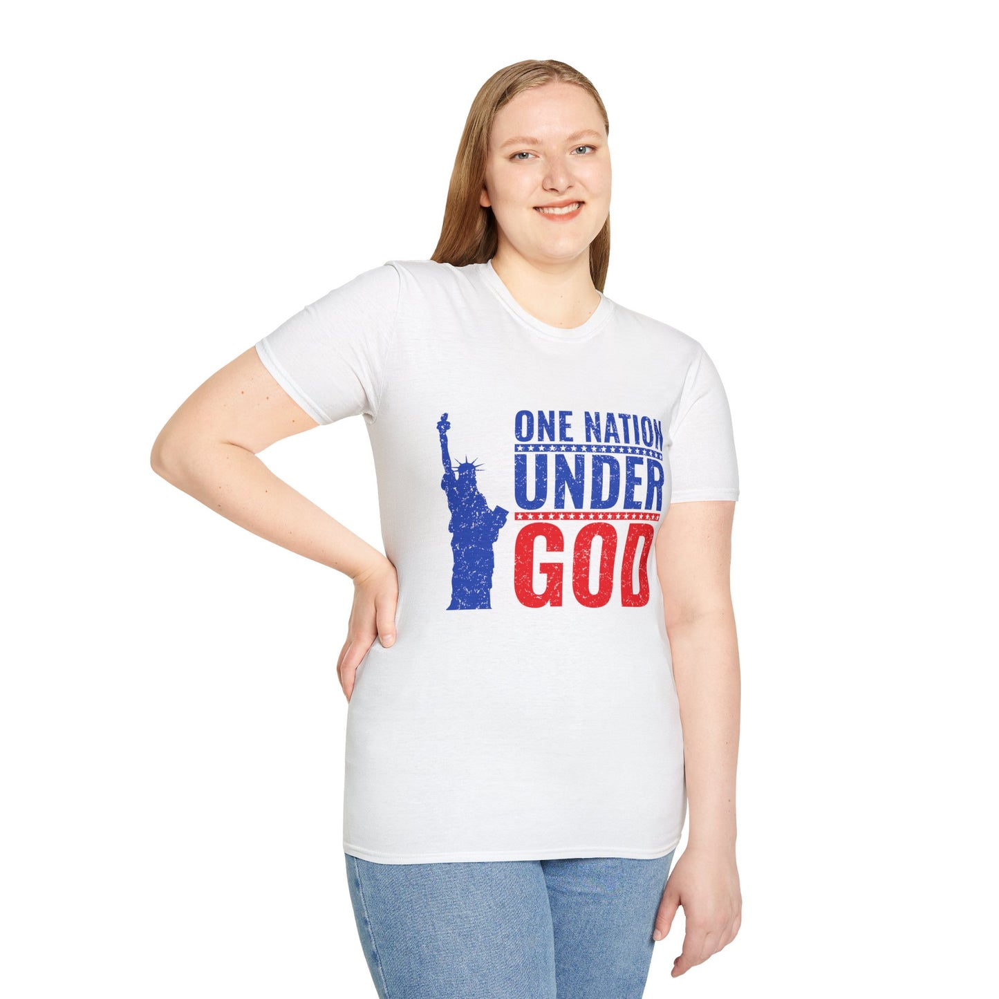 One Nation Under God, Patriotic Softstyle T-Shirt - Independence Day Tee, Fourth of July Shirt, Unisex Comfort Wear, Gift for Veterans - 13494