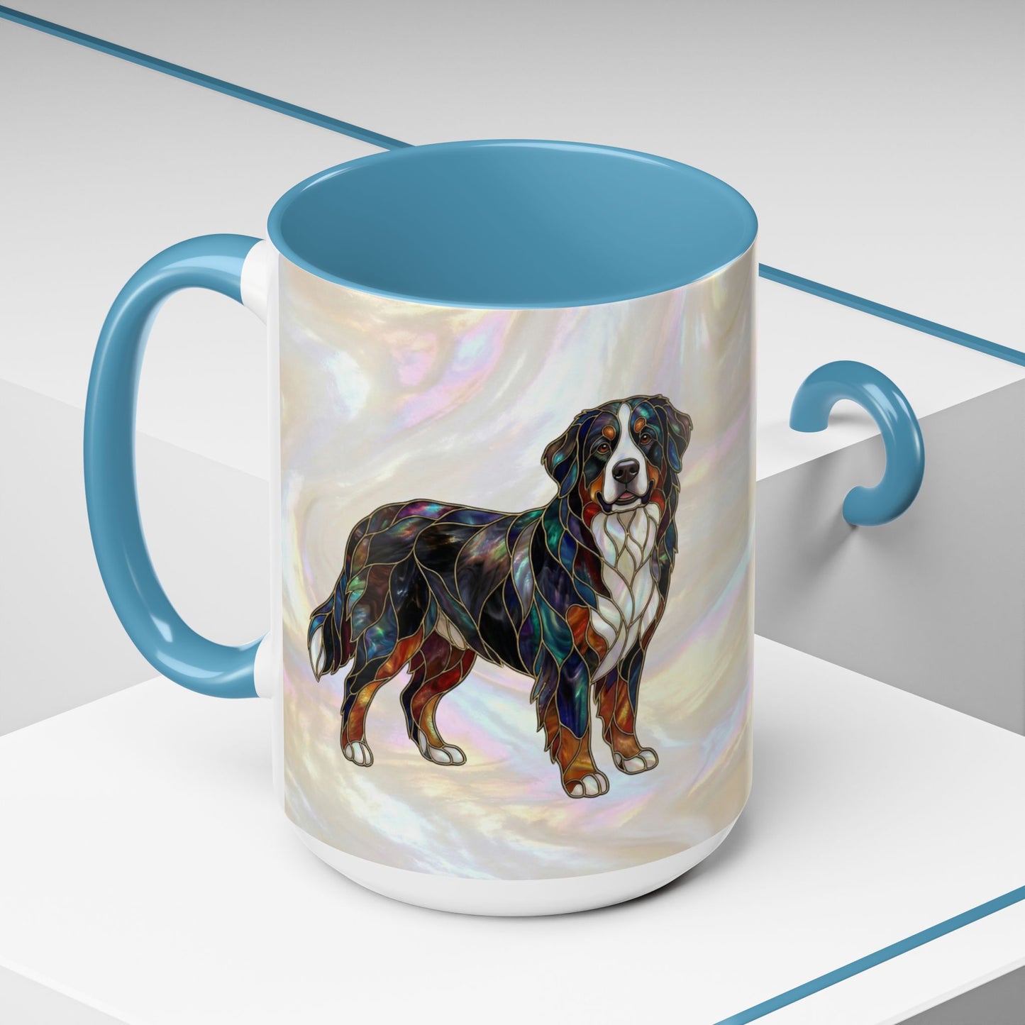Bernese Mountain Dog Accent Coffee Mug — Stained Glass Design (11/15 oz) - 14617