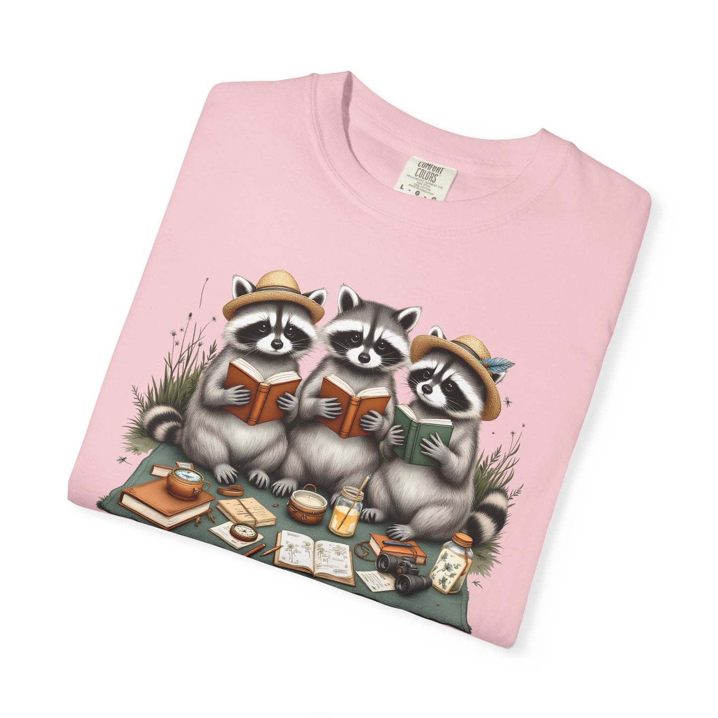 Paws & Pages Raccoon Reading T-Shirt – Cute Book Lover Graphic Tee, Cozy Reader Gift Shirt - 14816