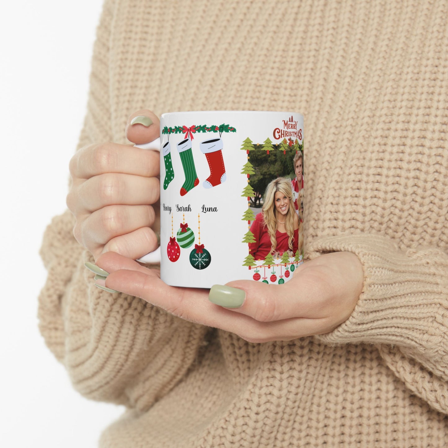 Christmas, Family Photo, Customizable - Ceramic Mug, (11oz, 15oz)