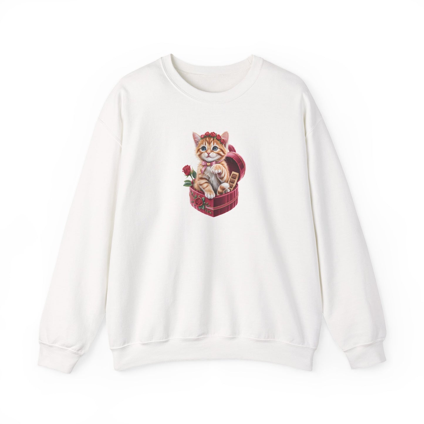 Cute Cat Valentine Sweatshirt – Adorable Cat Illustration Crewneck, Romantic Gift for Cat Lovers - 14774