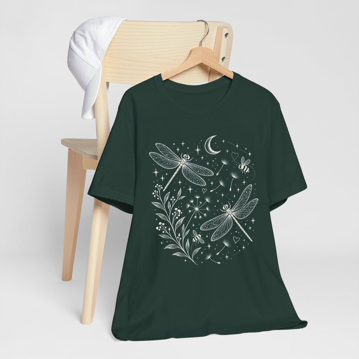 Dragonfly Moon T-Shirt, Whimsical Celestial Nature Tee - 14518