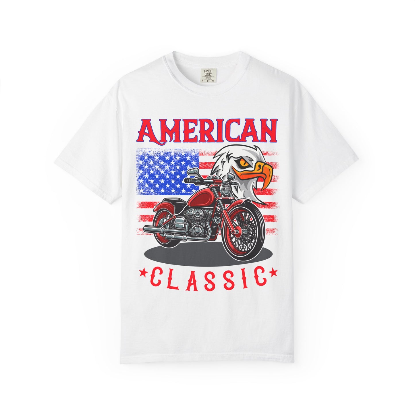 American Classic Tee, Unisex Garment-Dyed T-shirt, Biker Gift, Patriotic Apparel, Rider and Eagle Fashion, Vintage Style - 13658