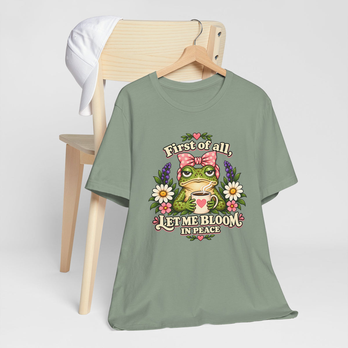 Let Me Bloom in Peace Frog T-Shirt, Cute Floral Coffee Tee - 14500