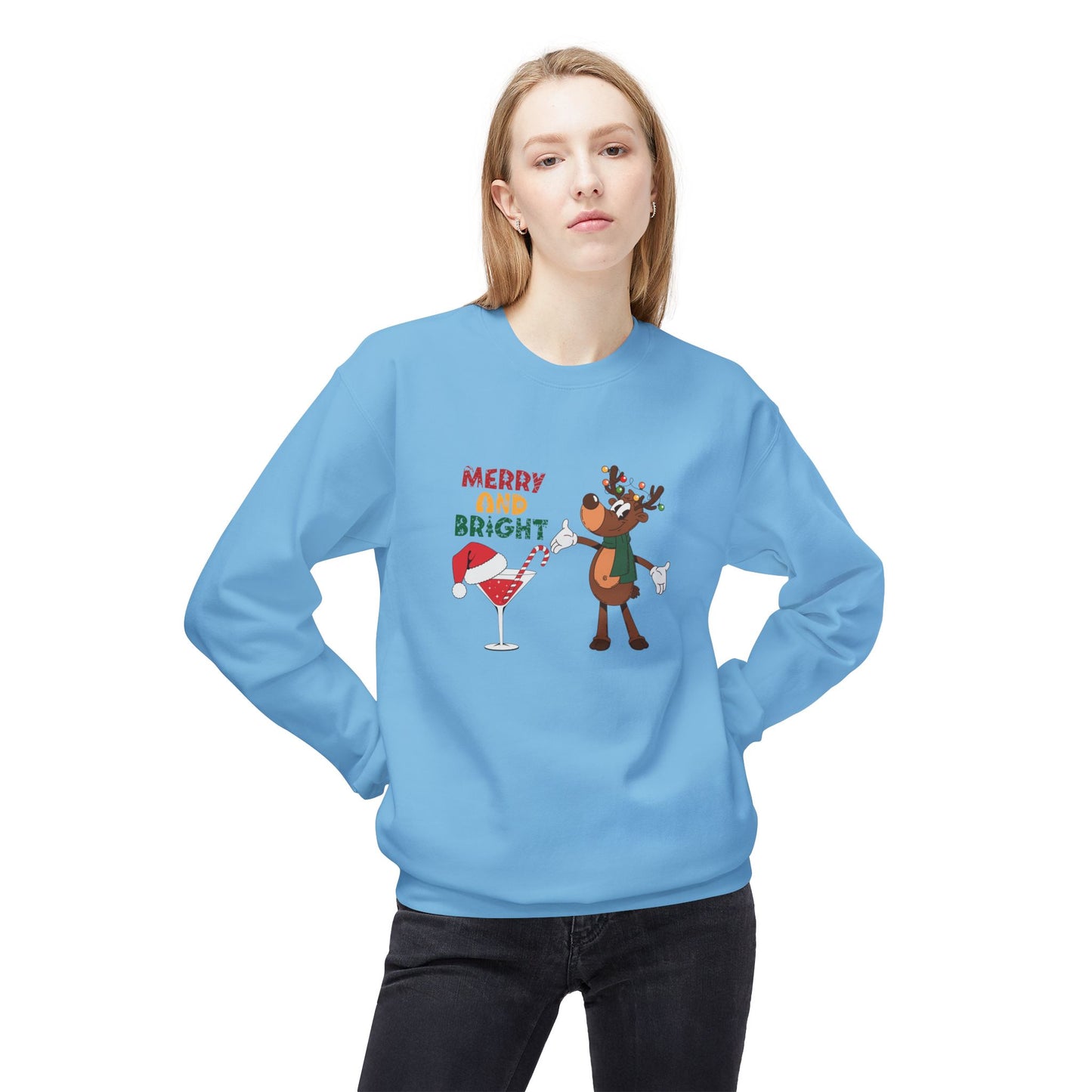 Reindeer, Merry & Bright - Unisex Midweight Softstyle Fleece Crewneck Sweatshirt - 10337