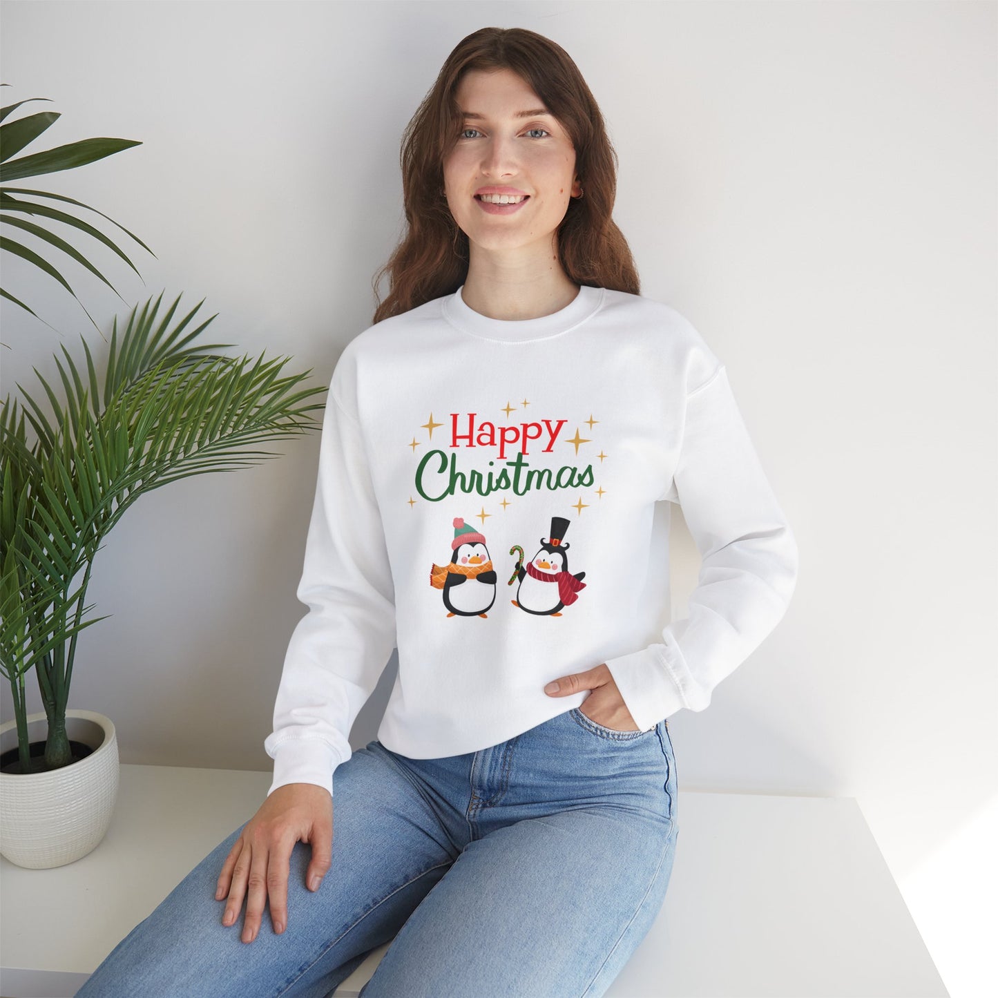 2 Penguins: Happy Christmas - Unisex Heavy Blend™ Crewneck Sweatshirt