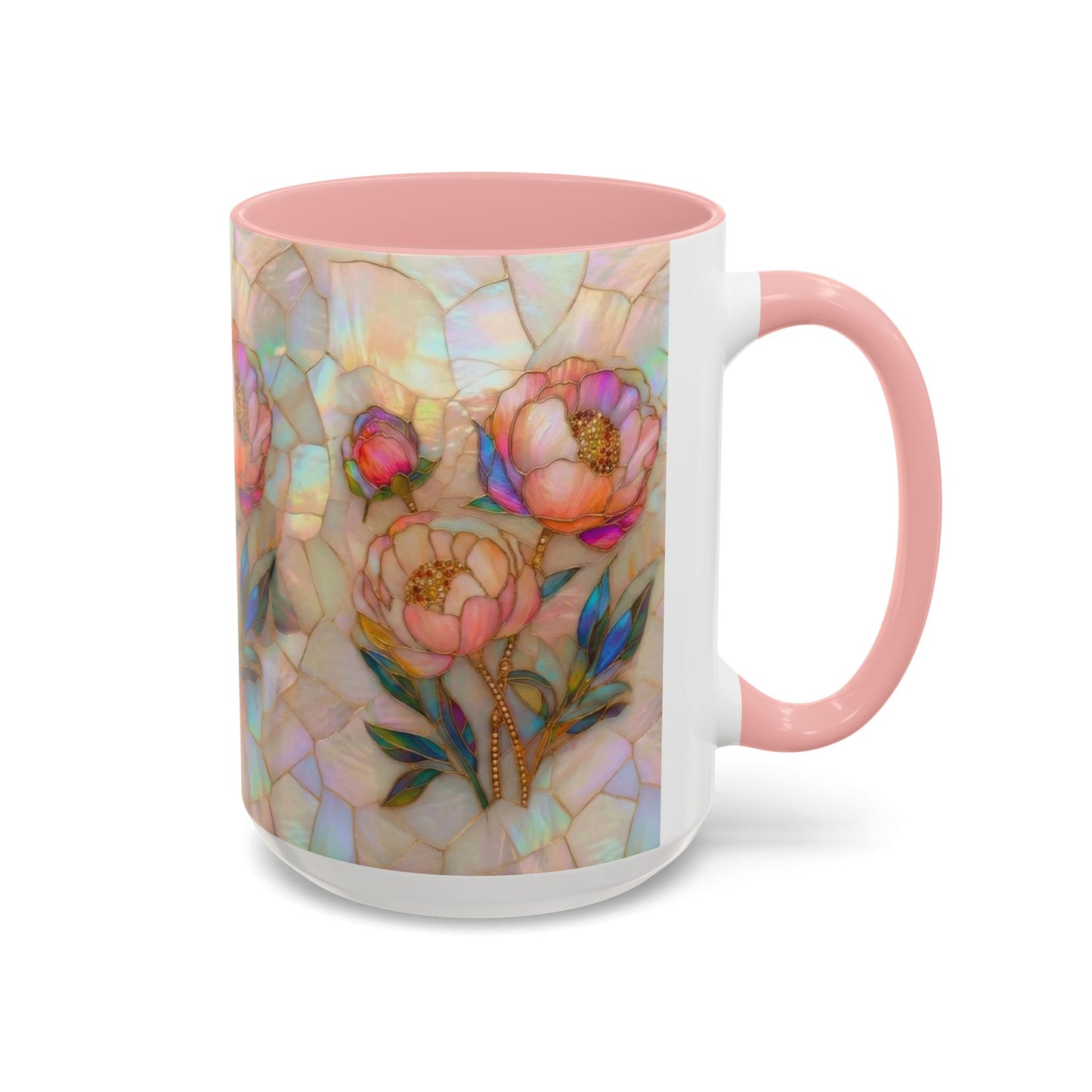 Peony Stained Glass Accent Coffee Mug – Floral Art 11/15oz - 14519