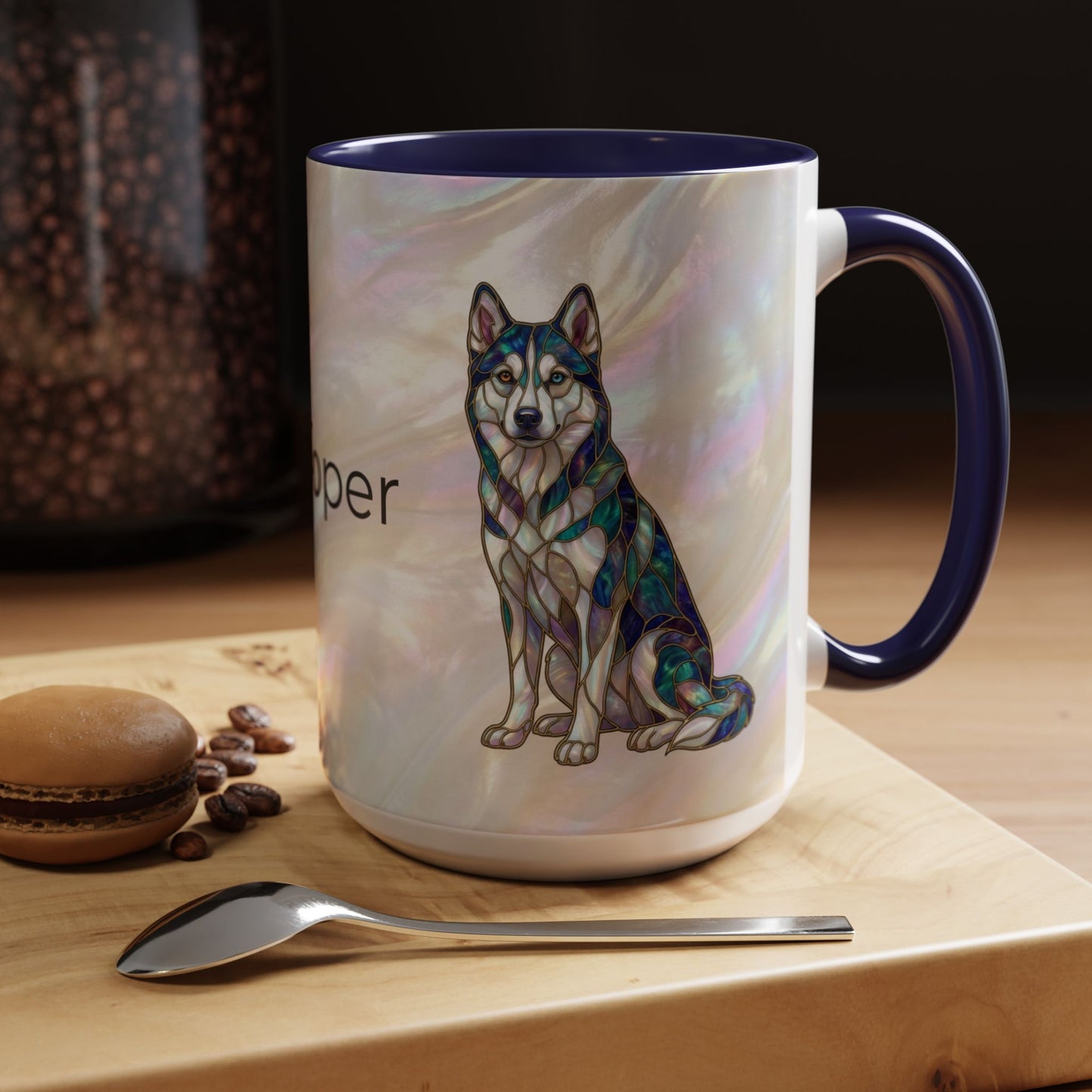Personalized Husky Accent Coffee Mug – Stained Glass Design (11/15oz) - 14543