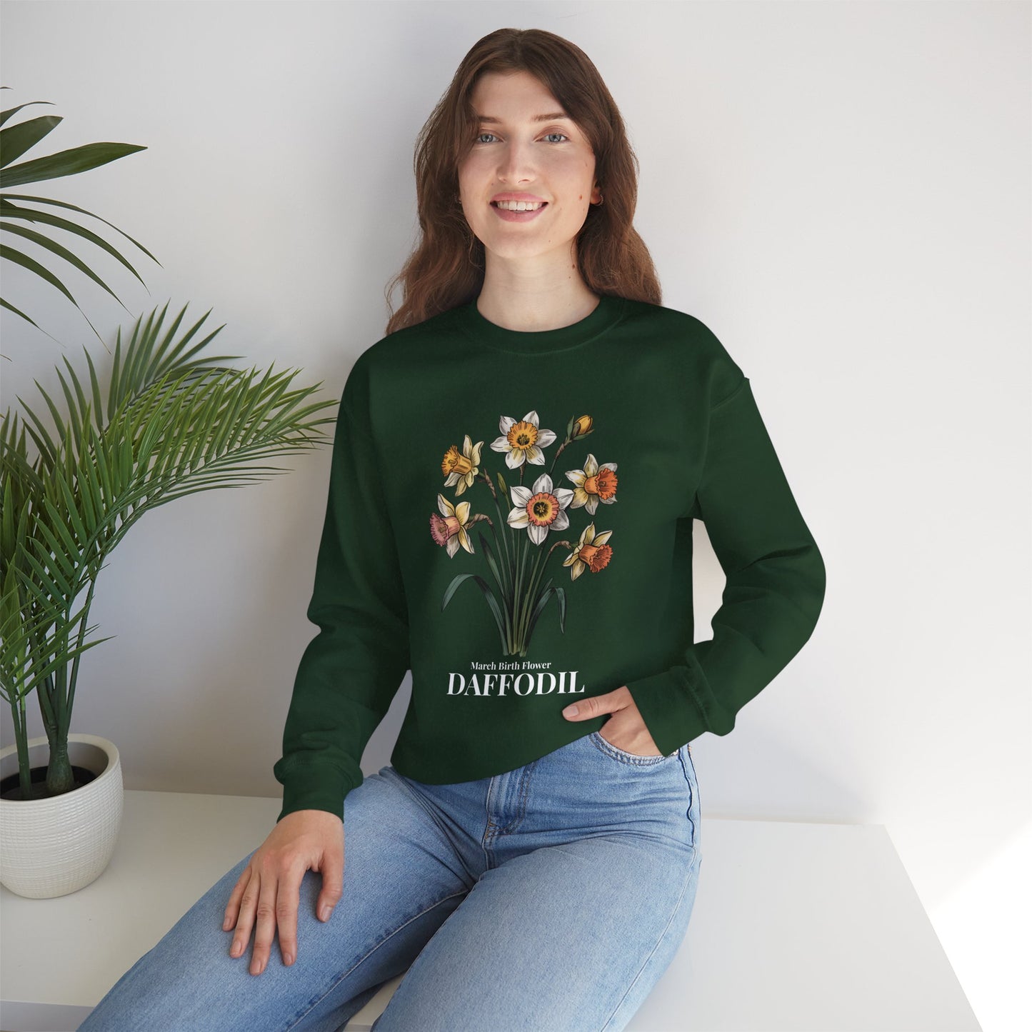 March Birth Flower Daffodil Sweatshirt — Vintage Botanical Floral Crewneck Gift - 14824