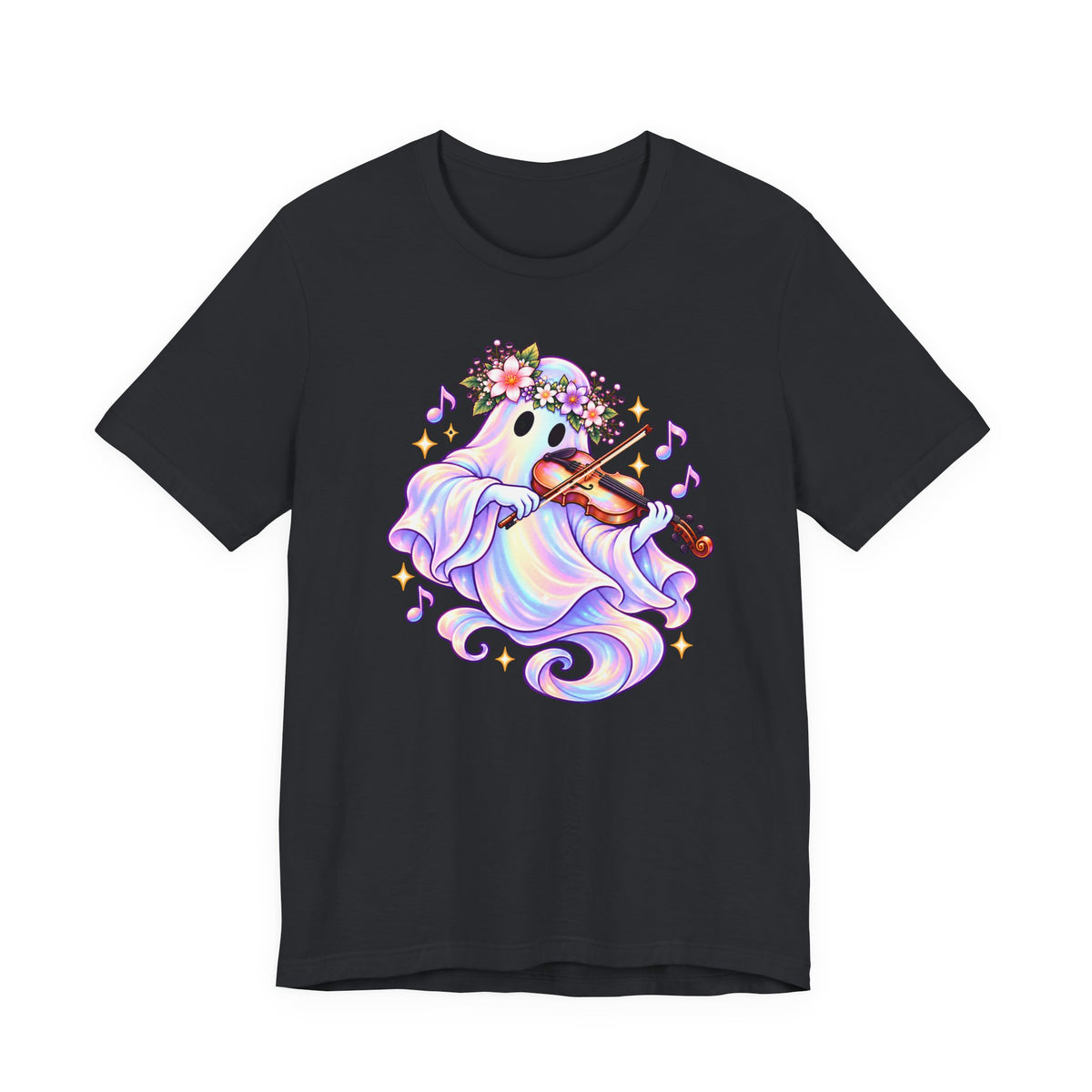 Ghost Violin T-Shirt, Cute Pastel Floral Music Lover Tee - 14528