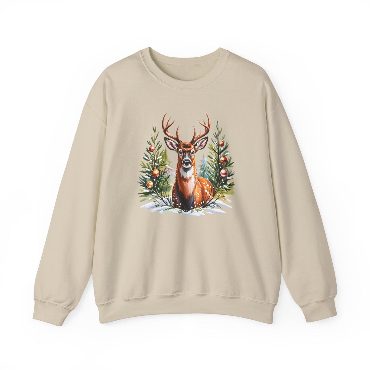 Christmas Deer Sweatshirt, Vintage Woodland Holiday Crewneck - 14562