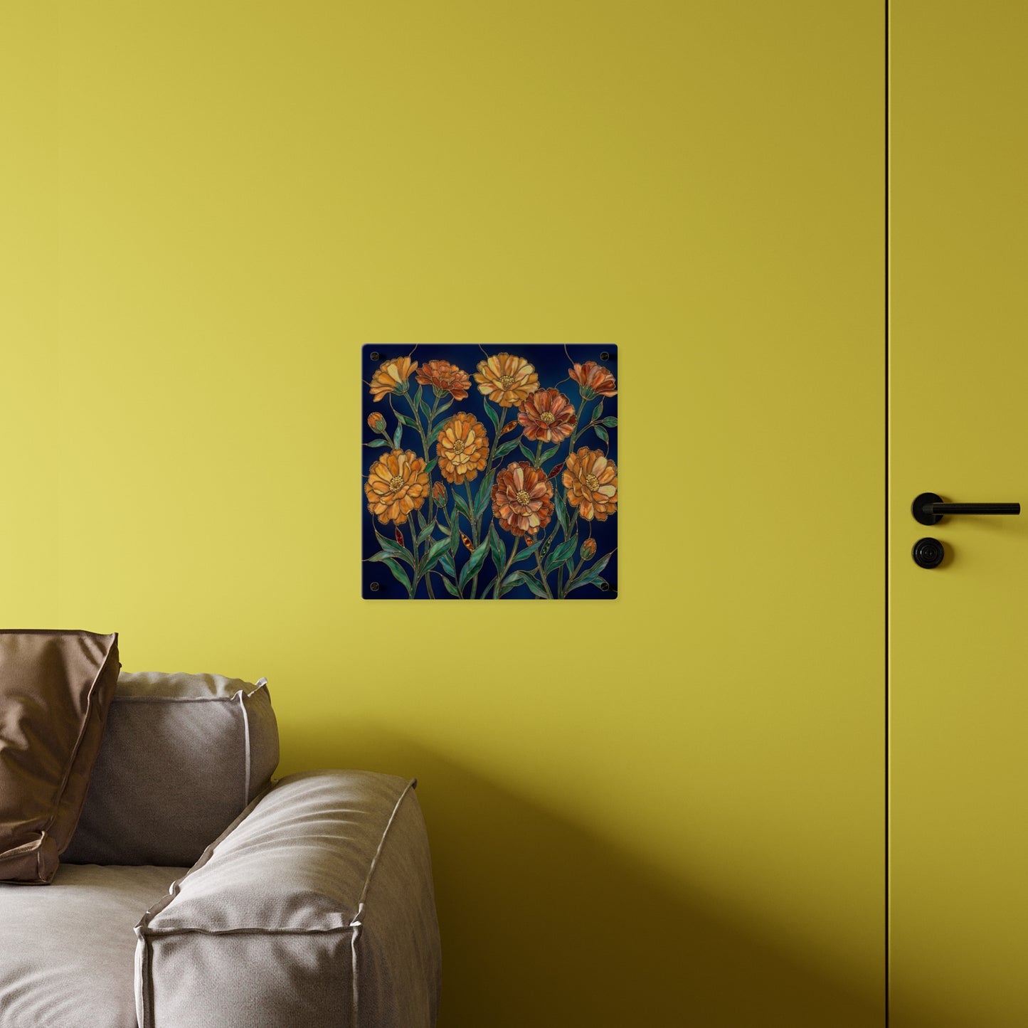 Marigold Bloom Acrylic Wall Art Panel — Botanical Floral Home Decor - 14608