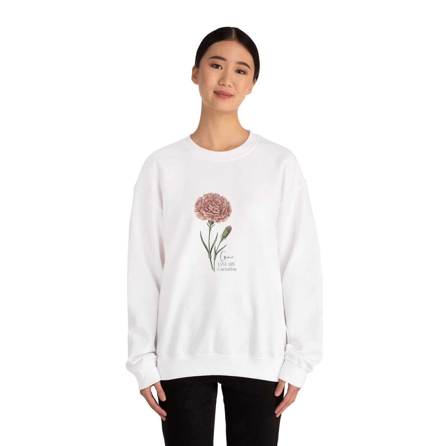January Carnation Crewneck Sweatshirt — Customizable - 14673