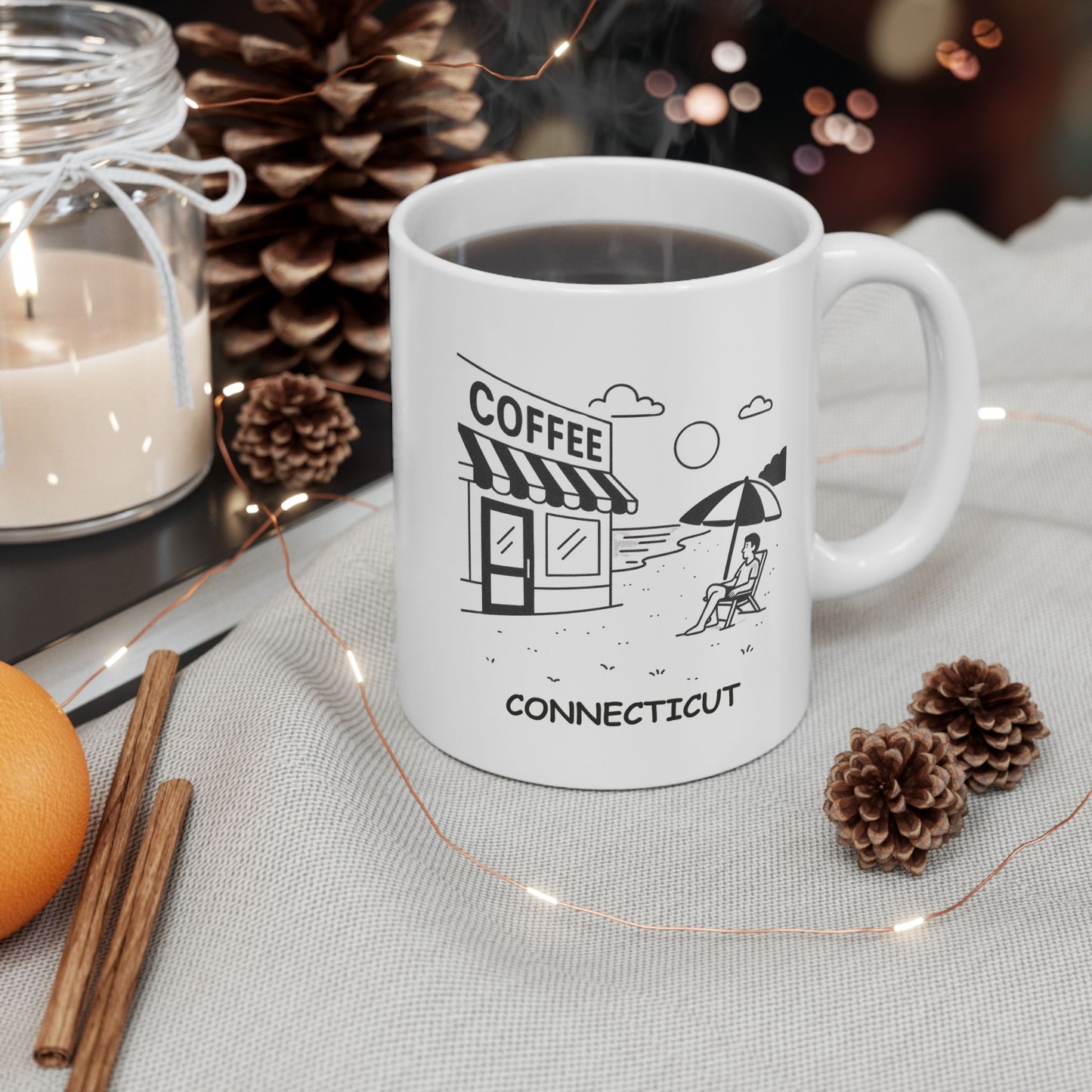 "In Connecticut, the beach is a destination, and the coffee shop is a way of life." Ceramic Mug - 13890