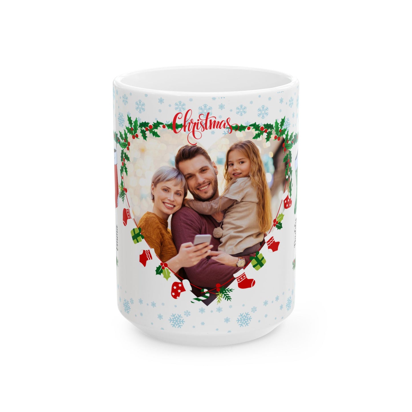 Christmas, Family Photo, Customizable - Ceramic Mug, (11oz, 15oz)