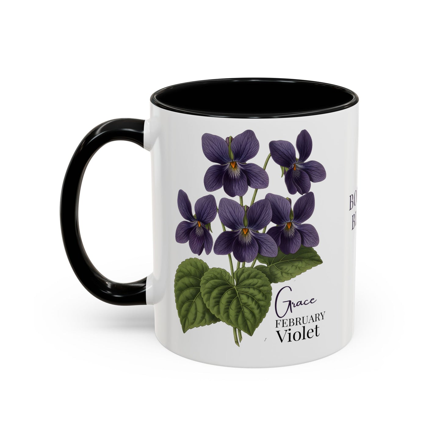 February Birth Flower Violet Mug – Personalized Name Coffee Cup - 14687
