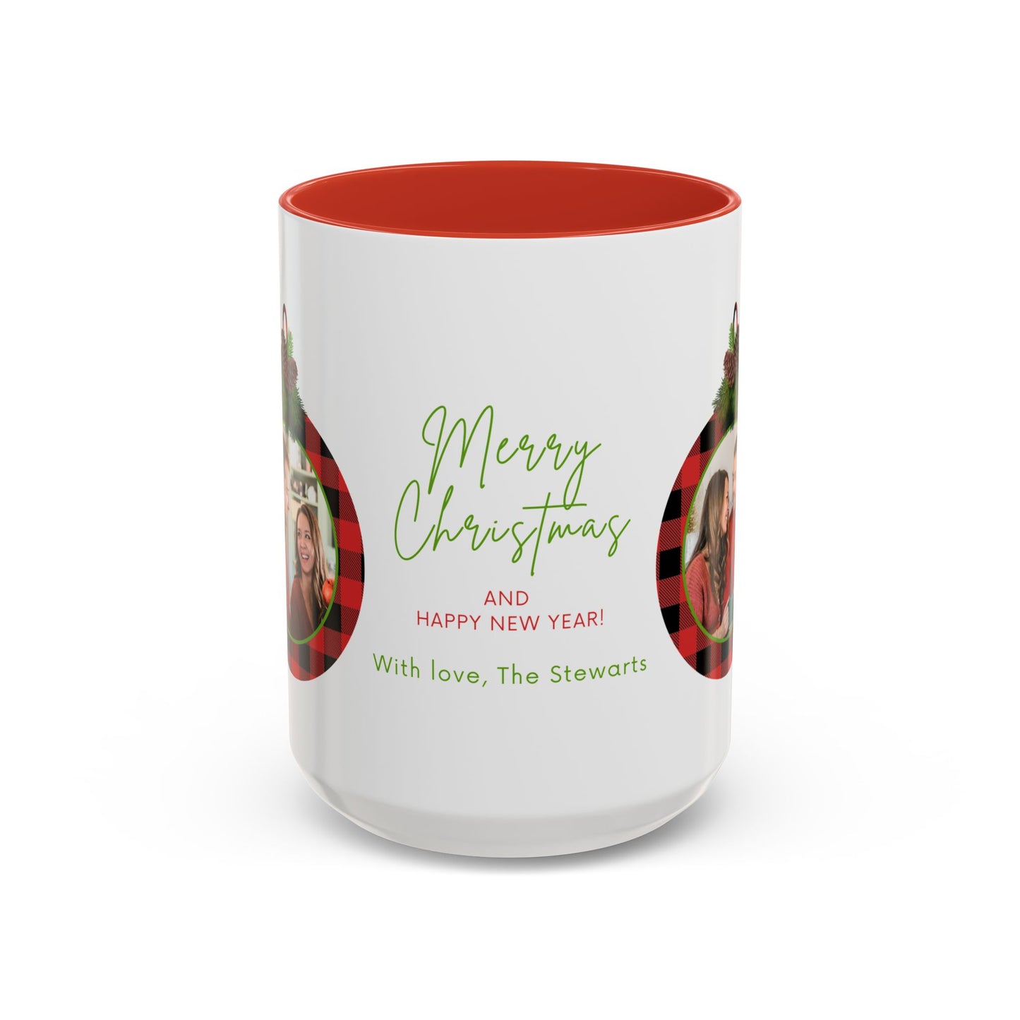 Merry Christmas & Happy New Year, Family Photo, Customizable - Accent Coffee Mug (11, 15oz) - 10918