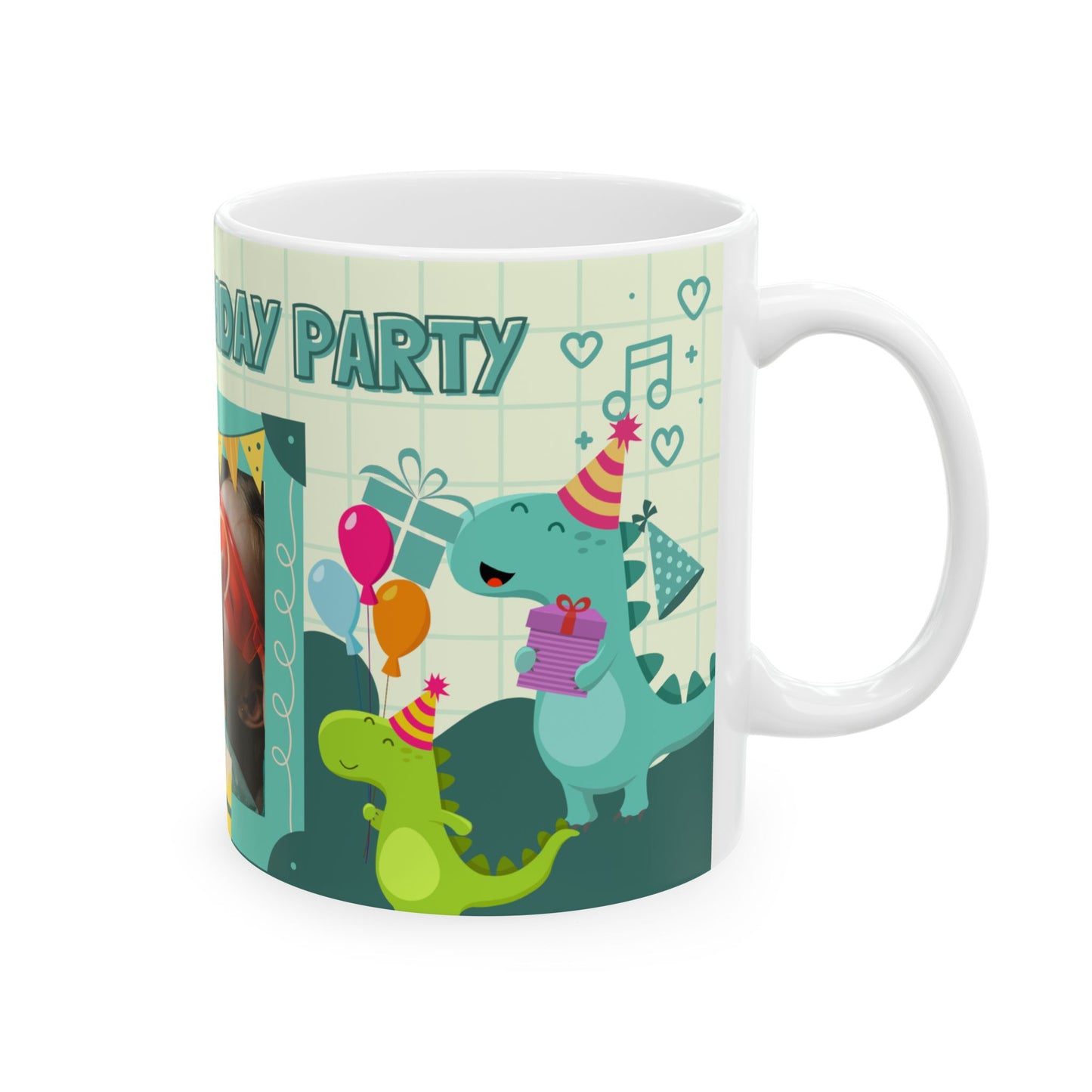 Birthday Party Dino Mug, Fun Kids Mug, Celebration Drinkware, Dinosaur Gift, Party-Themed Ceramic - 14000