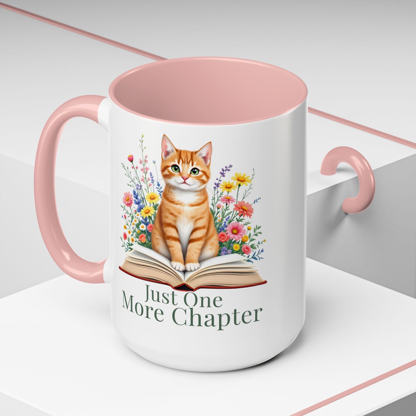 Just One More Chapter Cat Mug – Floral Book Lover Gift, Cute Reader Coffee Mug (11oz / 15oz) - 14811