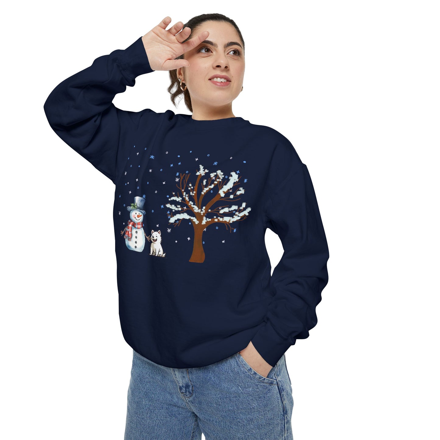 Snowman With A Puppy - Unisex Garment-Dyed Sweatshirt