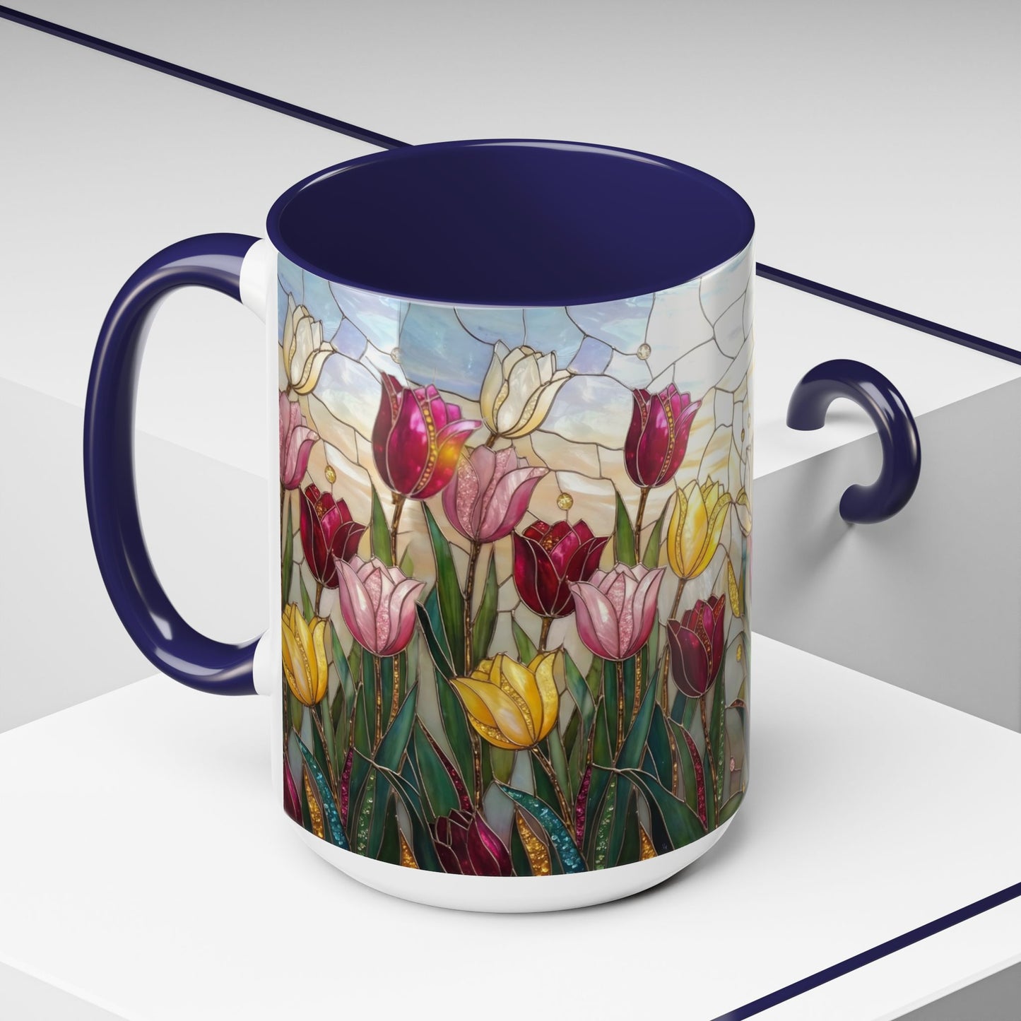 Tulip Stained Glass Accent Coffee Mug — Floral Spring Tea & Coffee Cup (11/15oz) - 14525