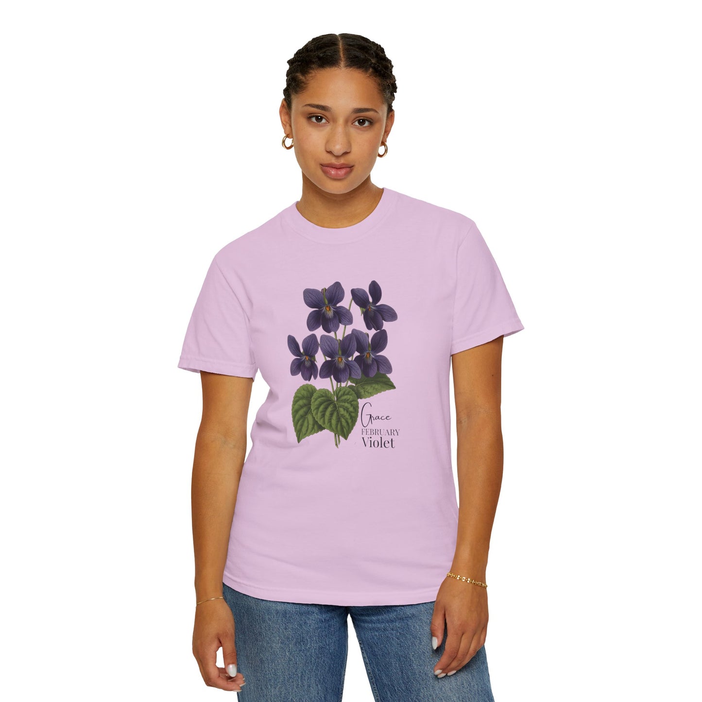 February Birth Flower Violet T-Shirt – Heavyweight Garment-Dyed Tee - 14694