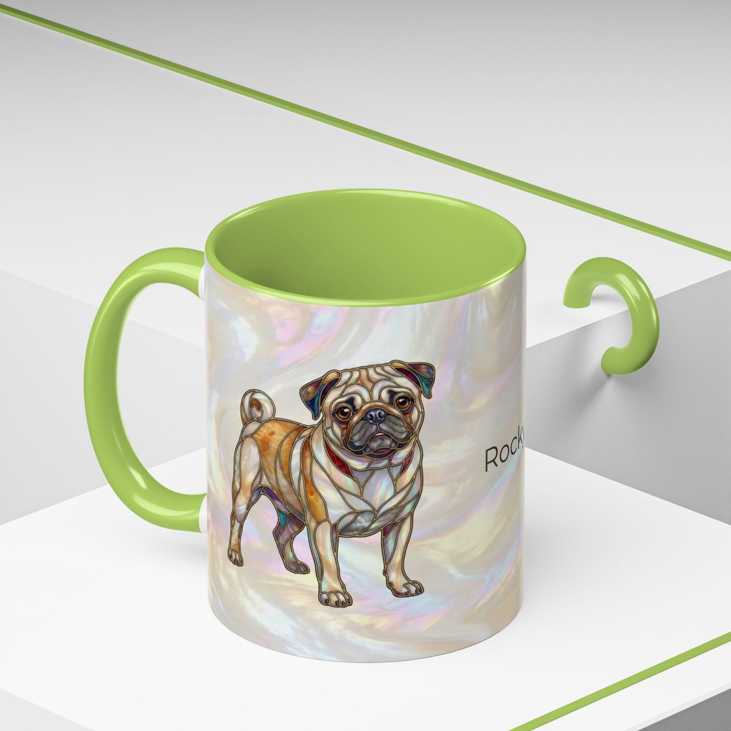 Personalized Pug Accent Coffee Mug –  Stained Glass Design (11/15oz) - 14547