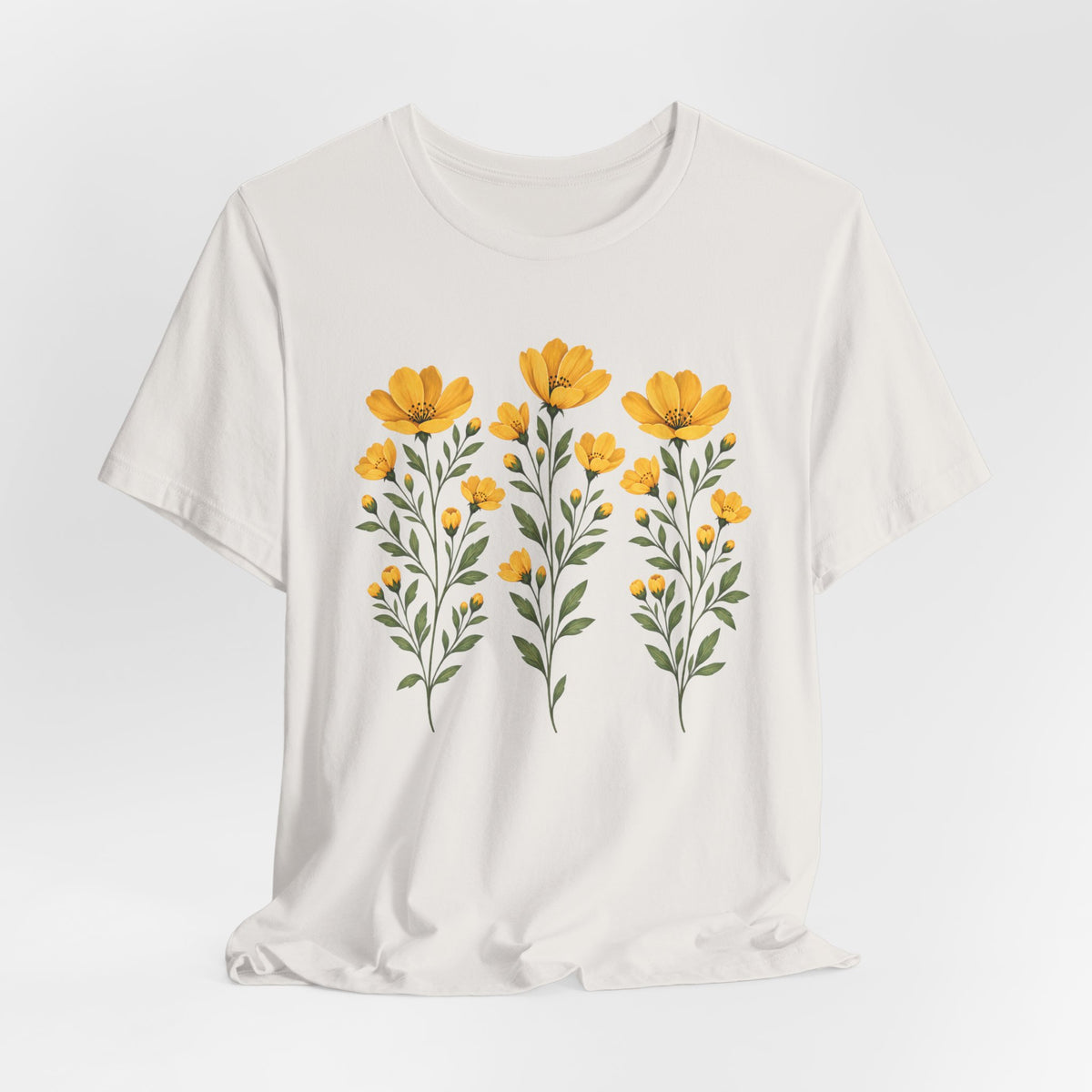 Golden Yellow Wildflower T-Shirt, Vintage Botanical Floral Tee - 14544