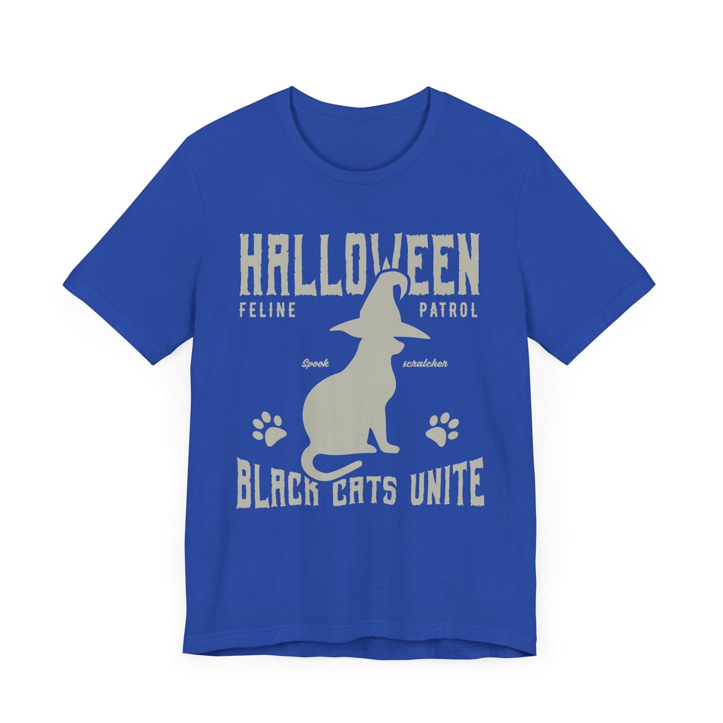 Halloween Feline Patrol, Spook Scratcher, Black Cats Unite  - Unisex Jersey Short Sleeve Tee - 12928