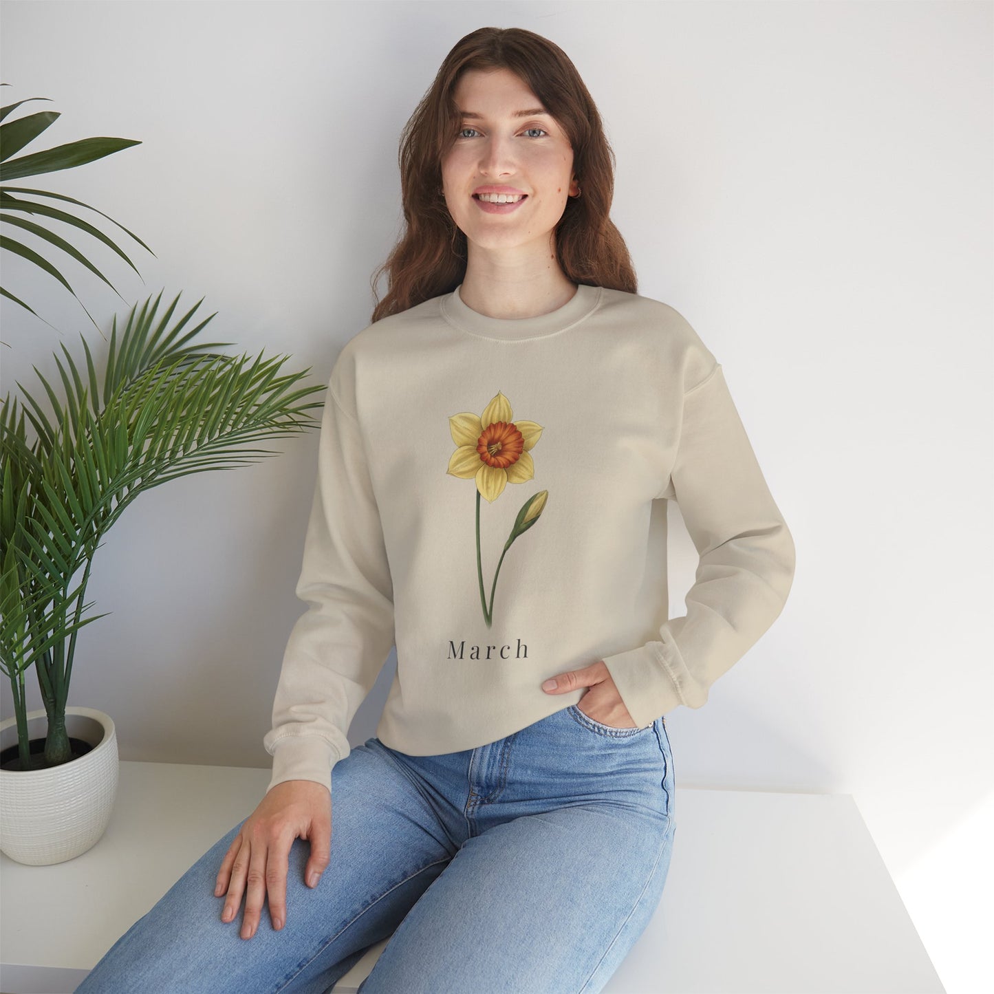 March Birth Flower Daffodil Crewneck Sweatshirt – Floral Birthday Gift Pullover - 14822