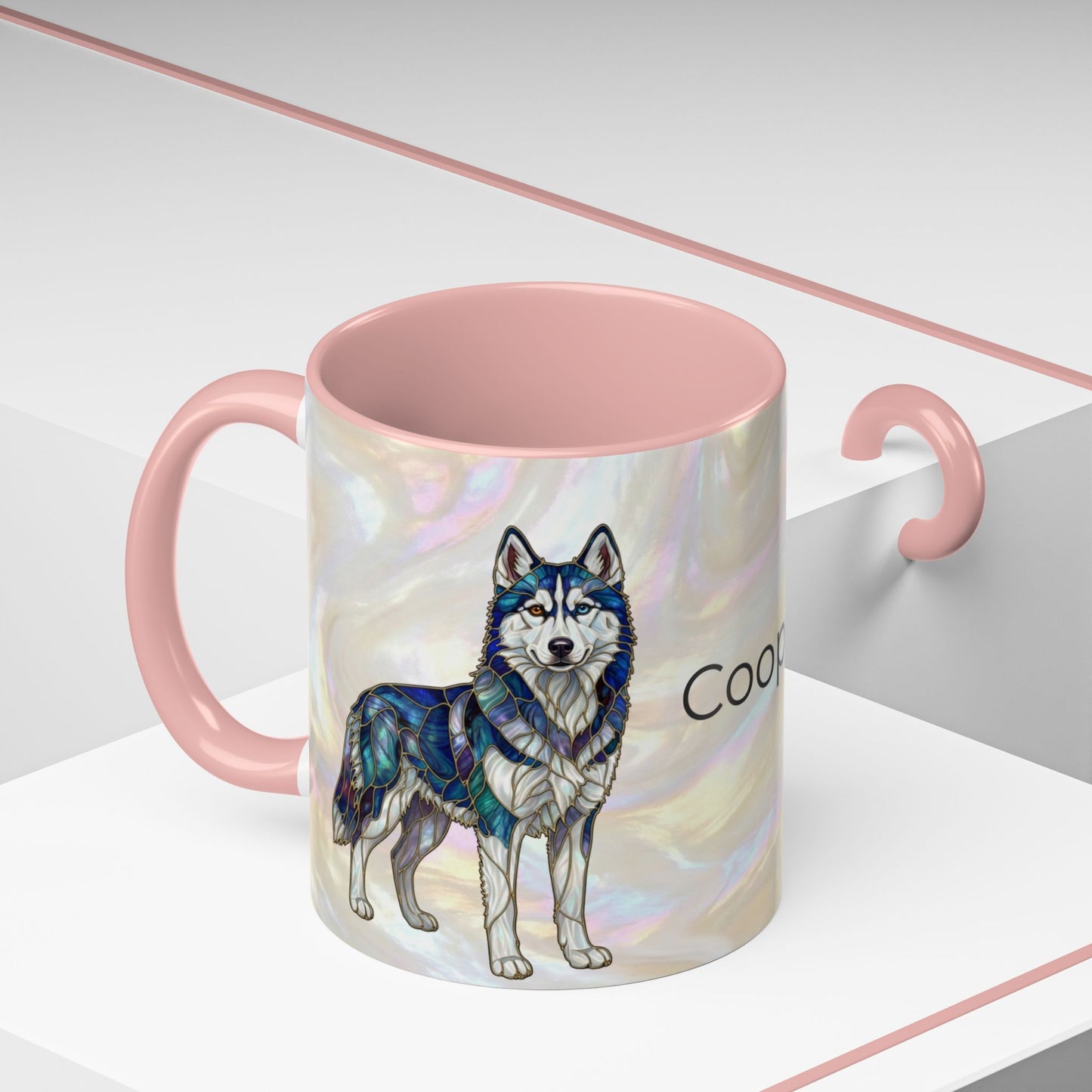 Personalized Husky Accent Coffee Mug – Stained Glass Design (11/15oz) - 14543