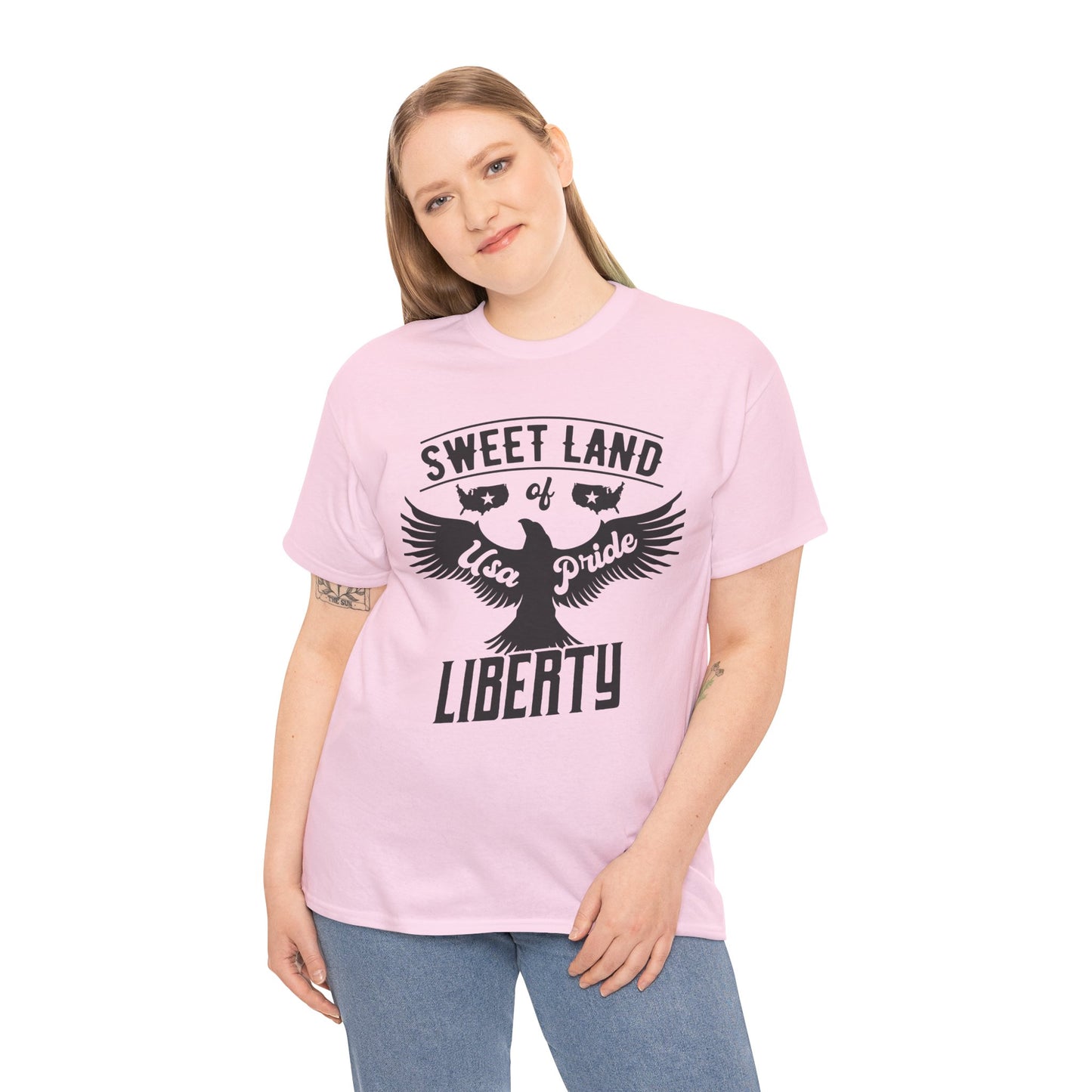 Sweet Land of Liberty Design, Unisex Heavy Cotton Tee: Patriotic T-shirt, Gift for Freedom Lovers, Casual Wear, Independence Day Shirt - 13492
