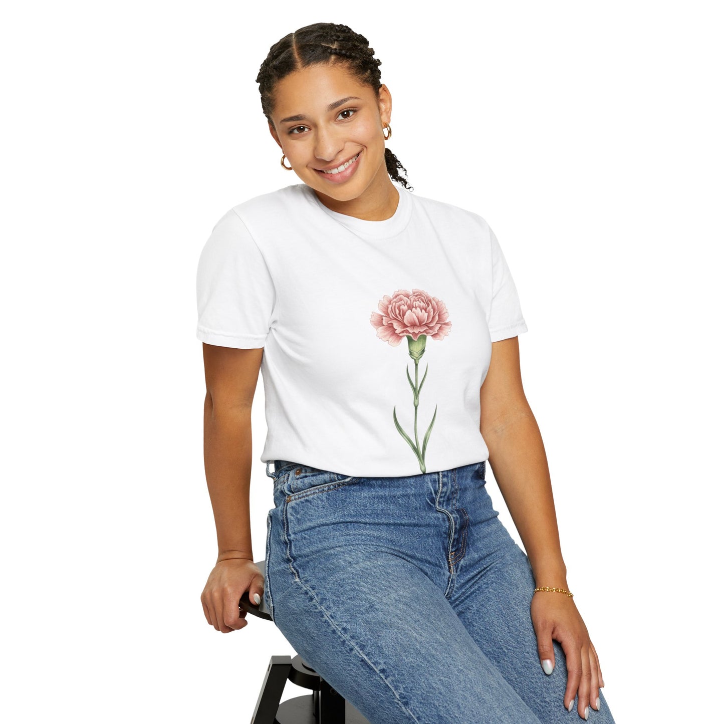 January Birth Flower Carnation T-Shirt – Heavyweight Garment-Dyed Tee - 14686