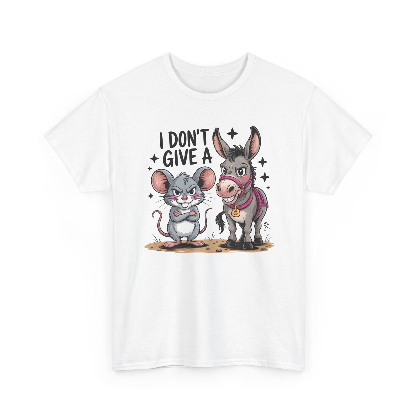 Funny Animal T-Shirt – “I Don’t Give a…” Mouse & Donkey Sarcastic Humor Tee Gift - 14856
