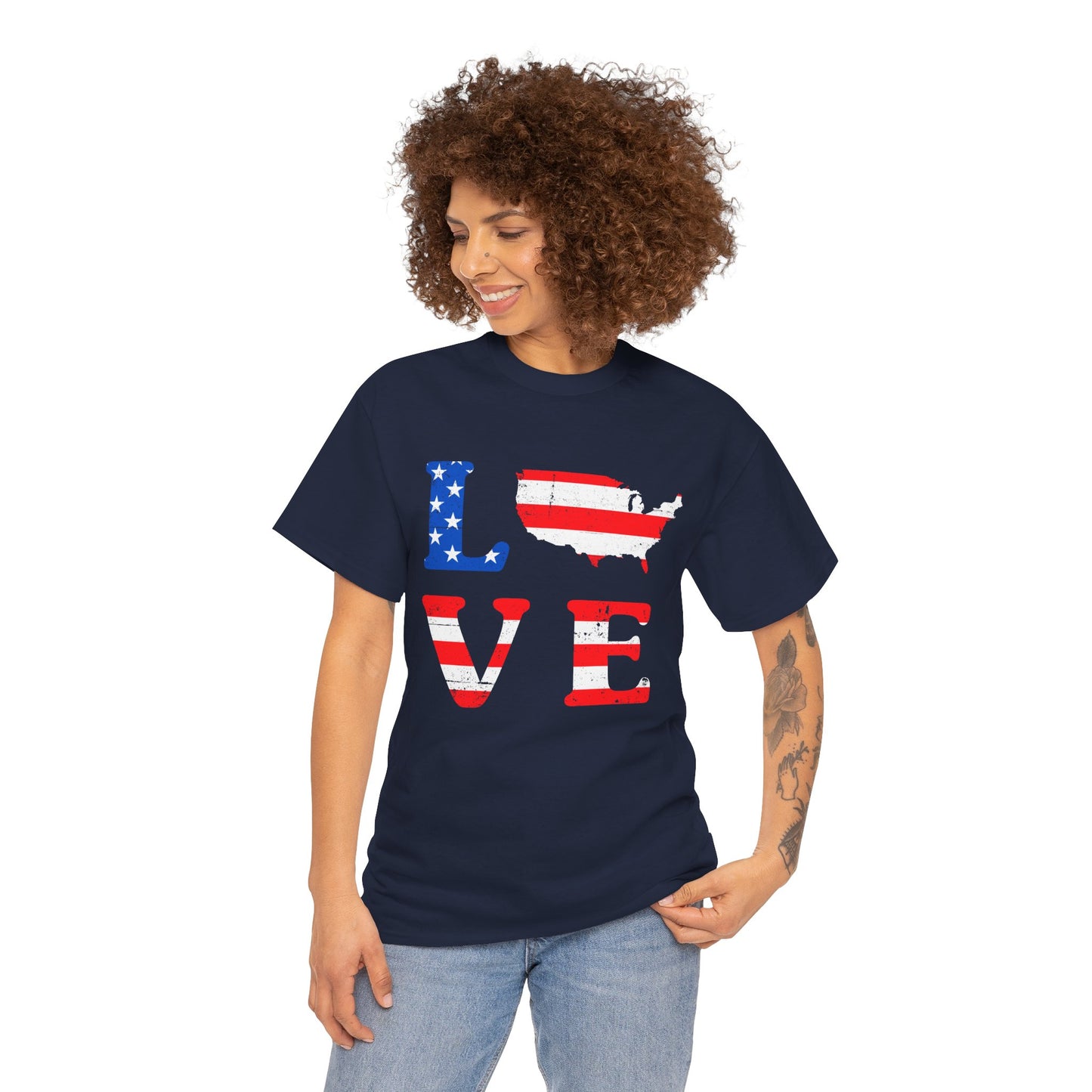 Patriotic Love Tee | Unisex Heavy Cotton T-Shirt, USA Love Shirt, 4th of July Gift, Casual Wear, Independence Day Apparel - 13696