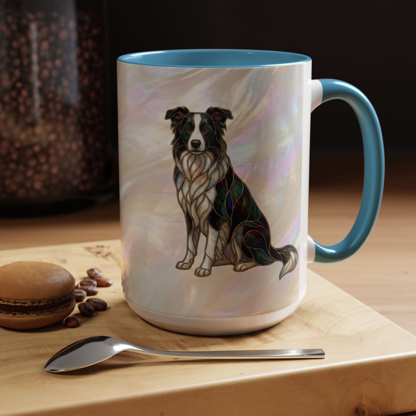 Border Collie Accent Coffee Mug — Stained Glass Design (11/15 oz) - 14619