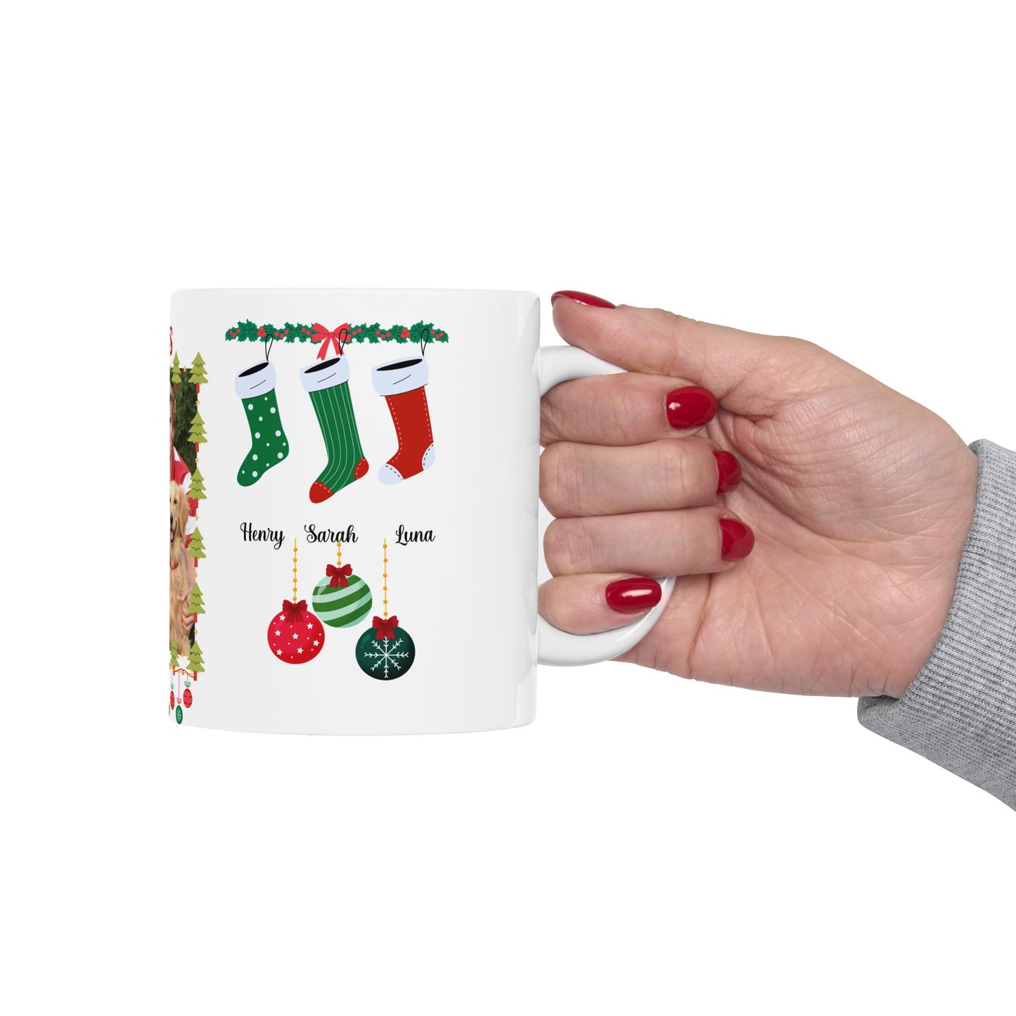 Christmas, Family Photo, Customizable - Ceramic Mug, (11oz, 15oz)