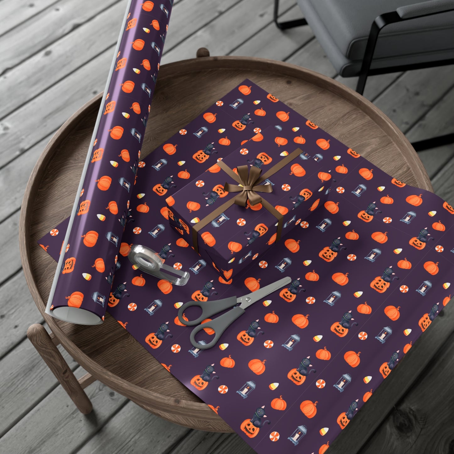 Pumpkin With A Black Cat - Gift Wrap Papers